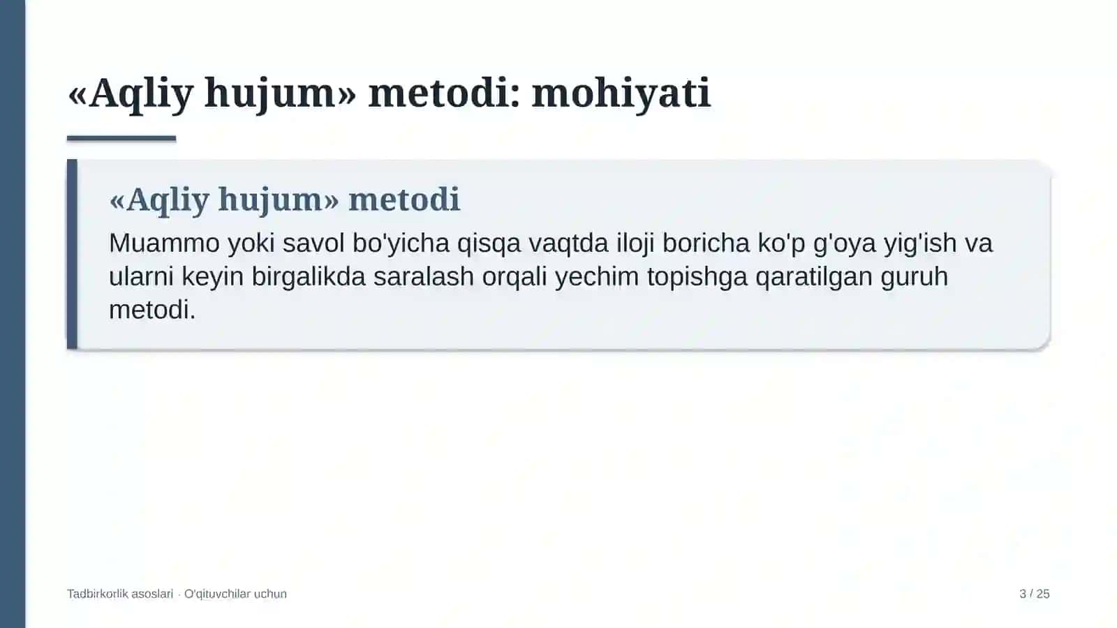 tadbirkorlik asoslari darslarida aqliy hujum metodidan foydalanish 5766 3