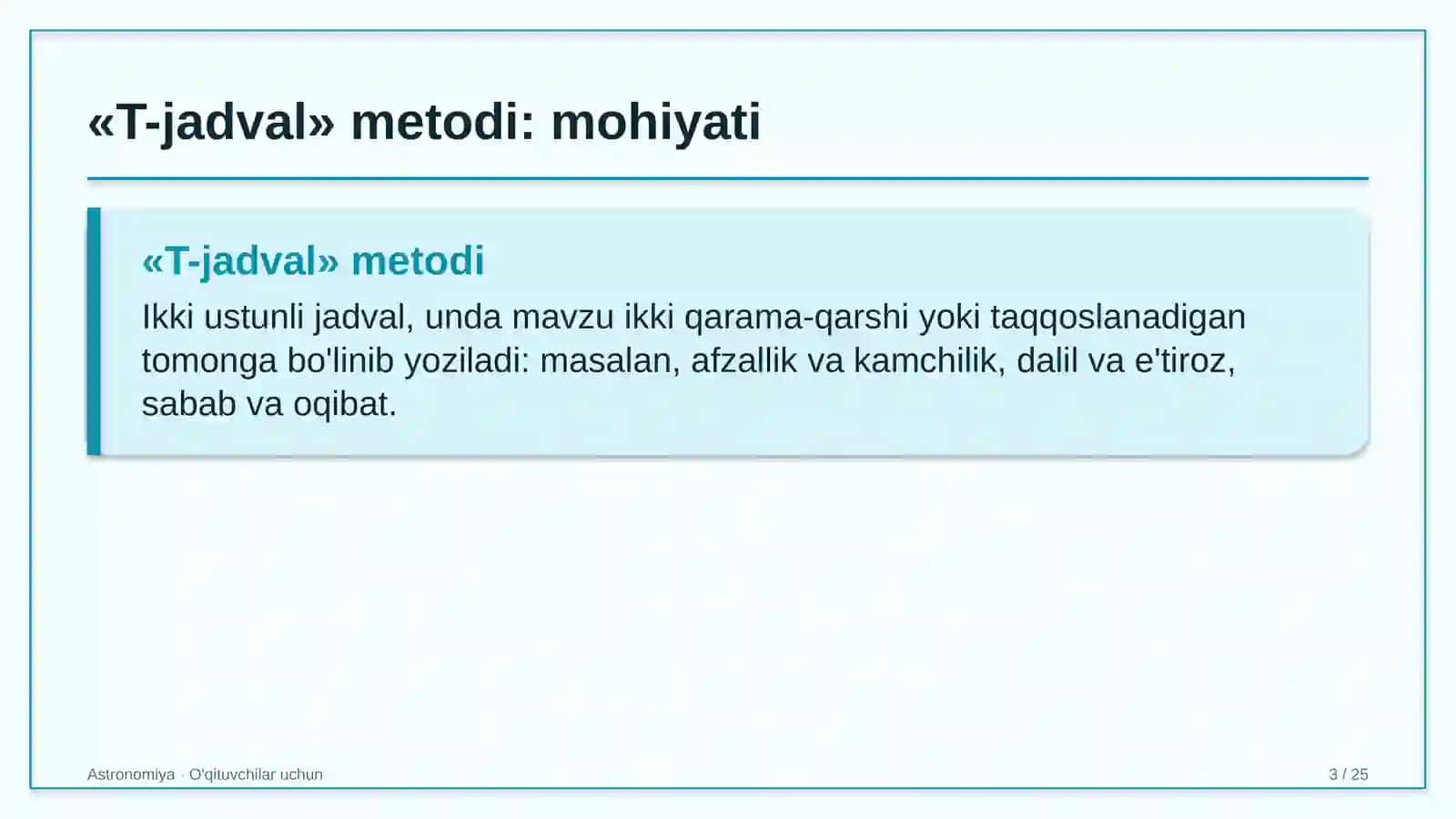 astronomiya darslarida t jadval metodidan foydalanish 9554 3