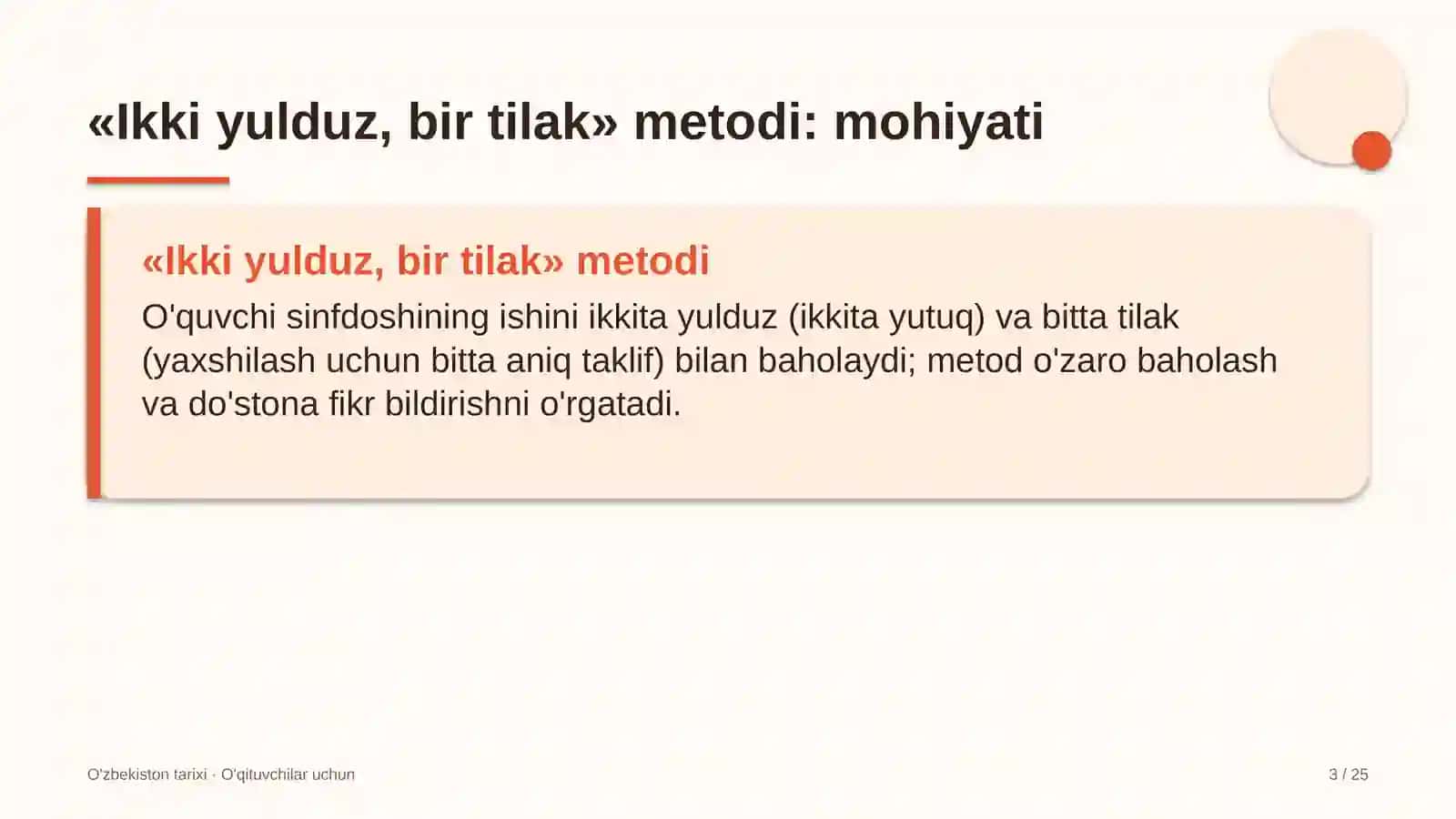 o'zbekiston tarixi darslarida ikki yulduz bir tilak metodidan foydalanish 4030 3