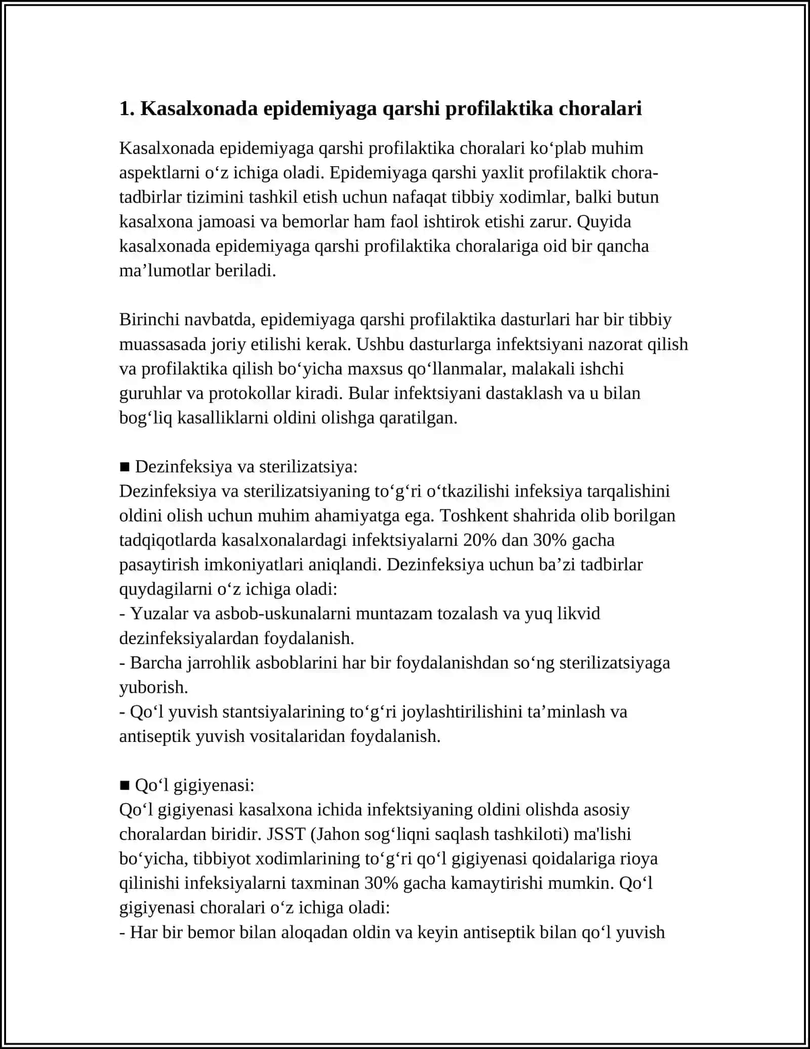 KASALXONANING EPIDEMIYAGA QARSHI KURASH, SANITAR-GIGIYENIK TARTIBI 3