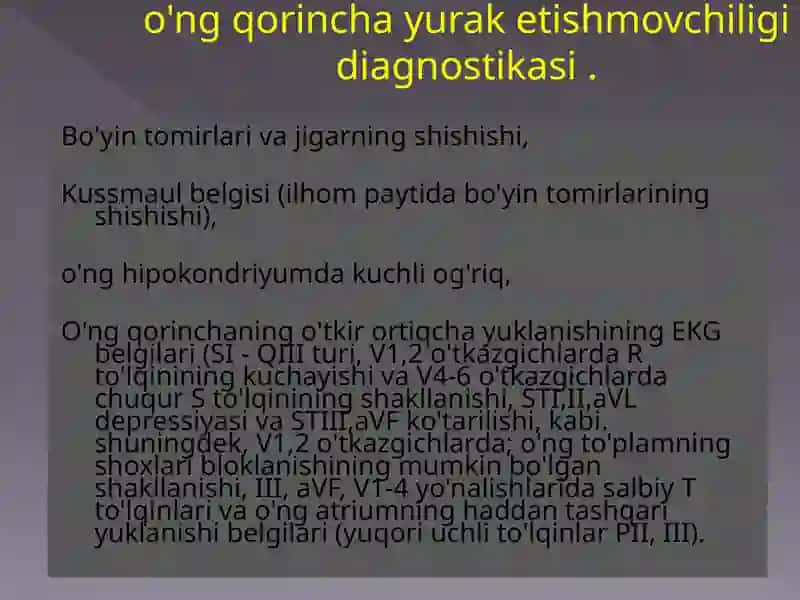 O'tkir yurak etishmovchiligining eng izchil belgilaridan biri sinus taxikardiyasi 3