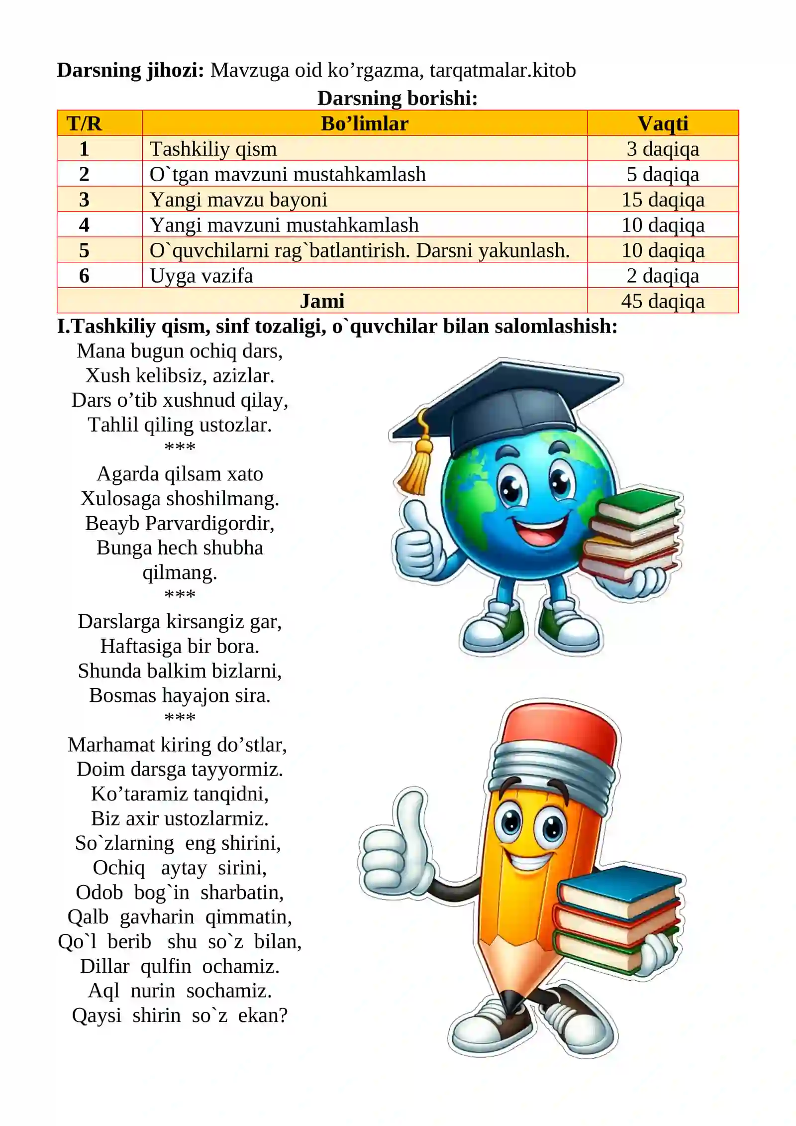 Matn 1-sinf ona tili dars ishlanmasi 3