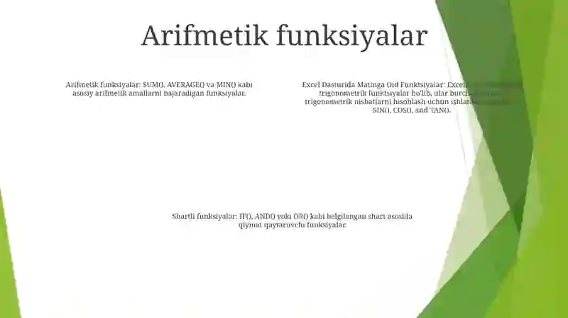Excel Dasturida Matinga Oid Funktsiyalar 3