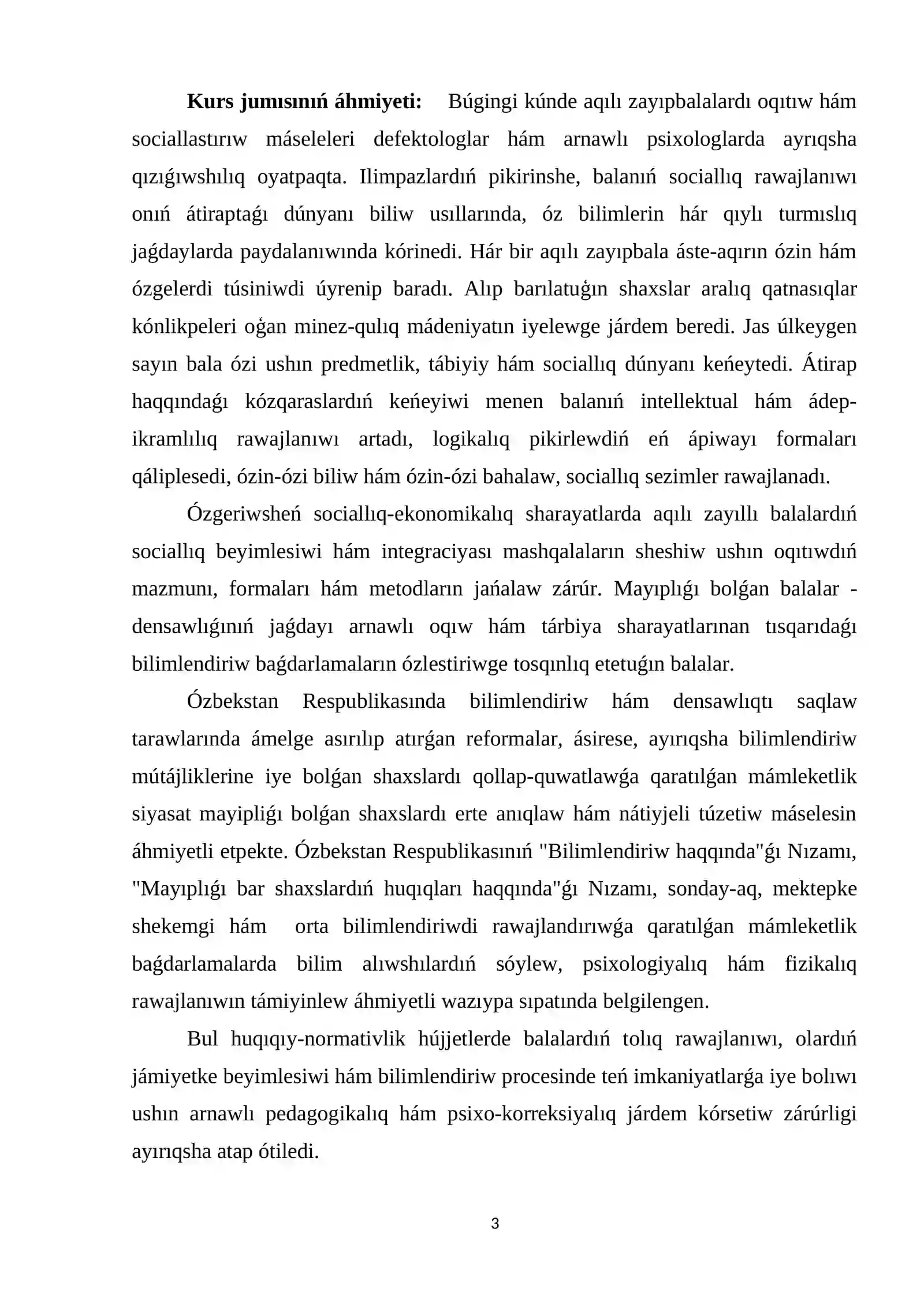 Arnawlı pedagogika: oligofrenopedagogika tálim baǵdarı 3