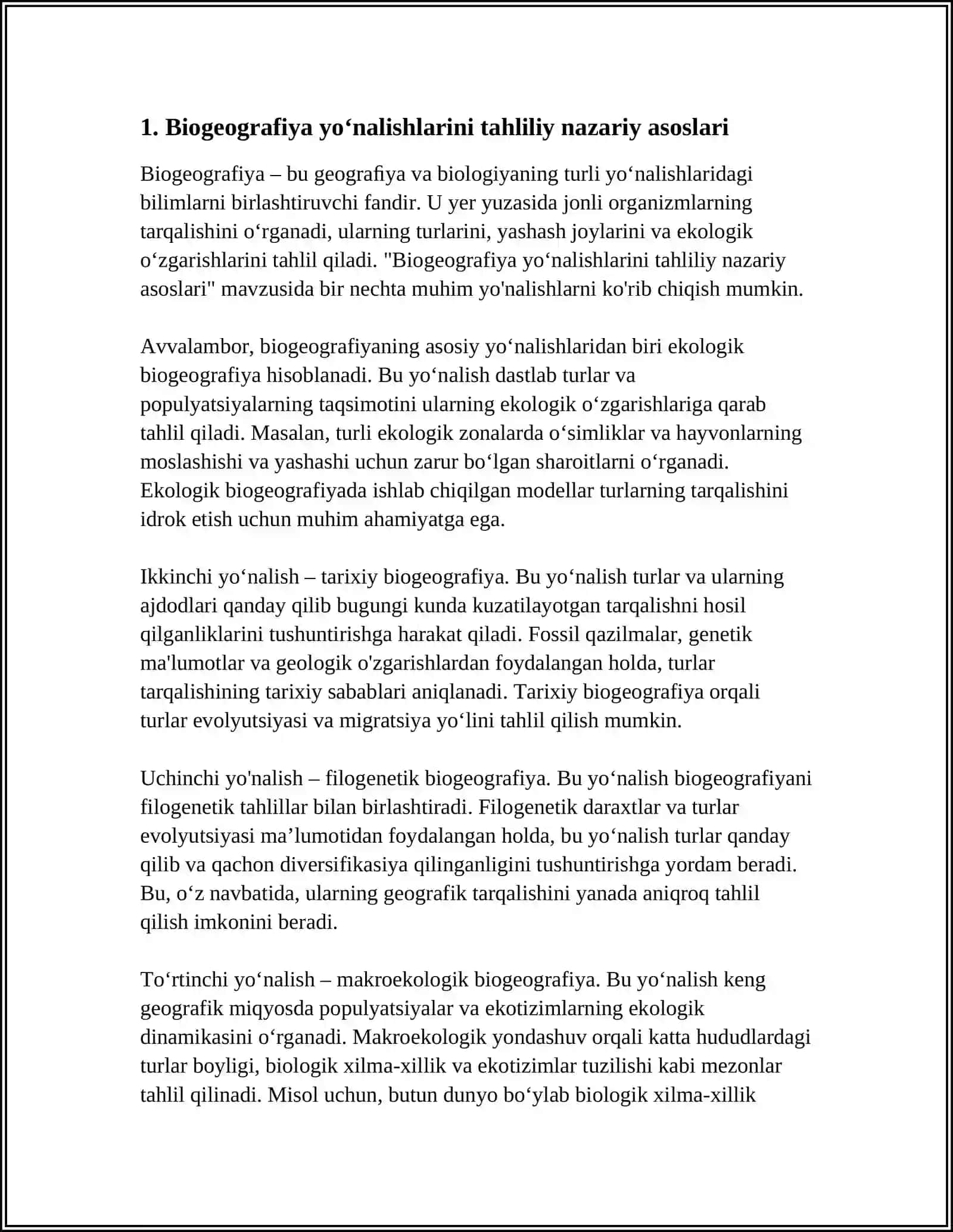 BIOGEOGRAFIYA YOʻNALISHLARINI TAHLIL QILISH 3