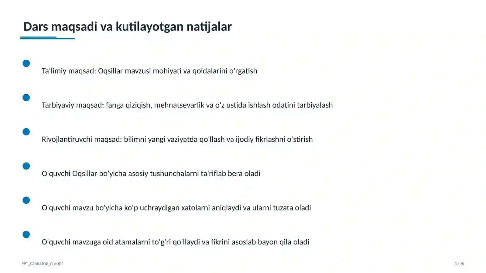 Oqsillar (11-sinf) Kimyo (7–11) — metodik birlashma uchun 3