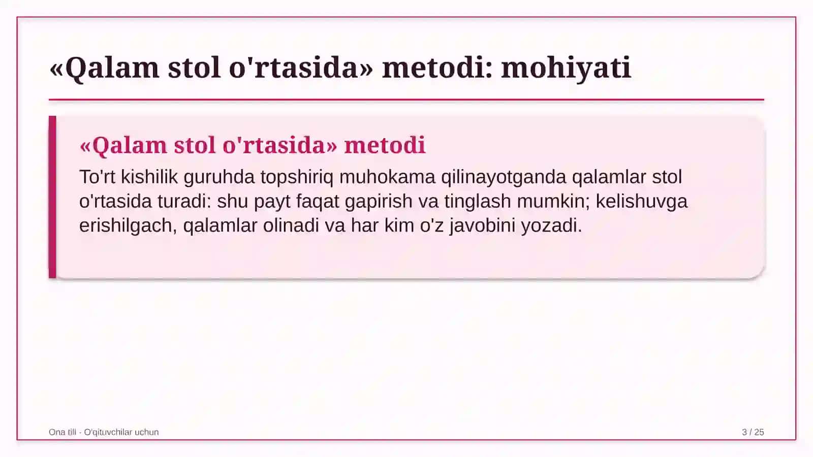 ona tili darslarida qalam stol o'rtasida metodidan foydalanish 6188 3