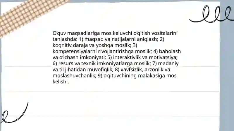 O’qitish vositalarini qo’llashning samarali shartlari 3