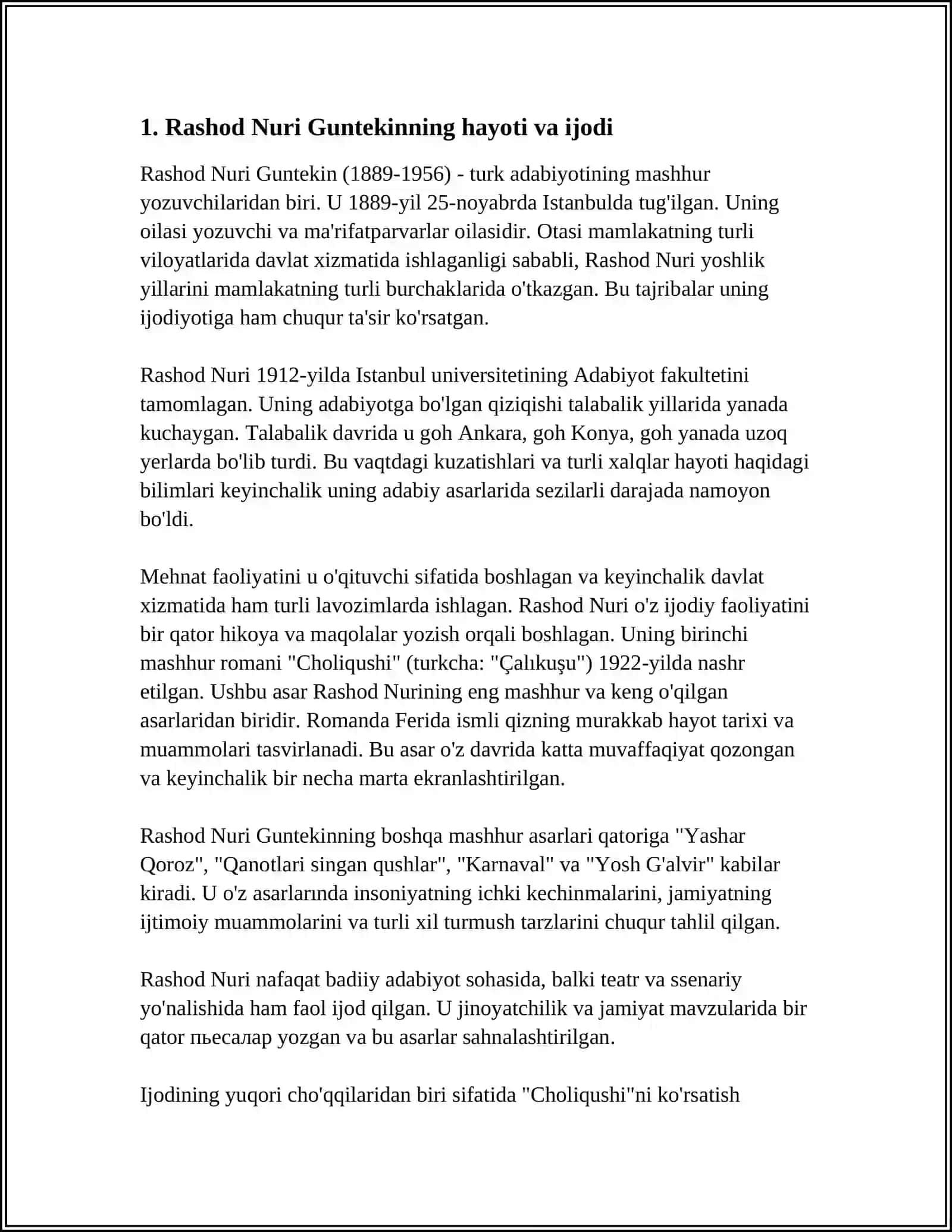 TURK ADABIYOTI DURDONALARI: RASHOD NURI GUNTEKIN, AHMAD LUTFIY QOZONCHI, ORHAN PAMUK, LEYLA ERBIL 3
