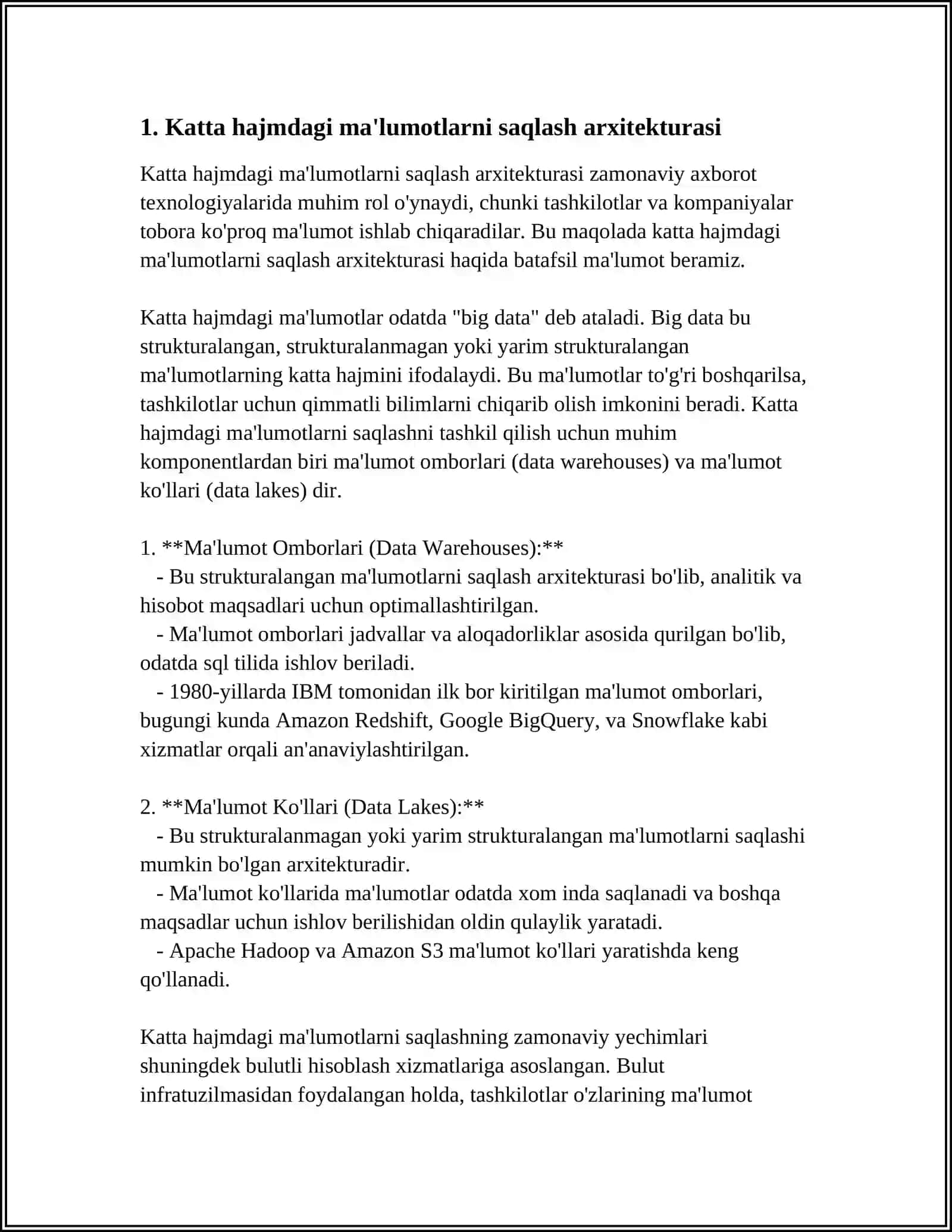 KATTA HAJMDAGI MA'LUMOTLAR (BIG DATA)NI QAYTA ISHLASH TEXNOLOGIYALARI 3