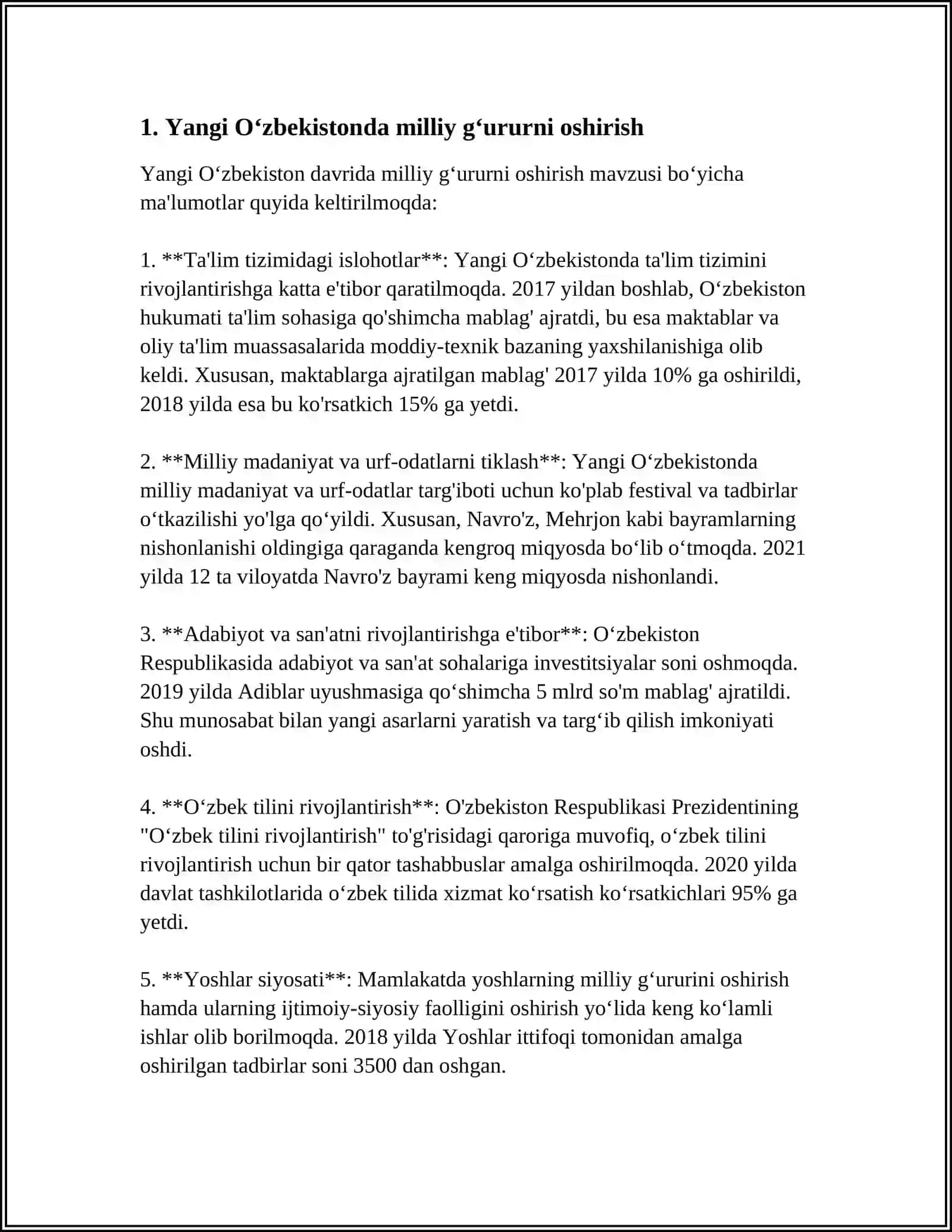 YANGI OʻZBEKISTONDA AMALGA OSHIRAYOTGAN MANAVIY OZGARISHLAR 3