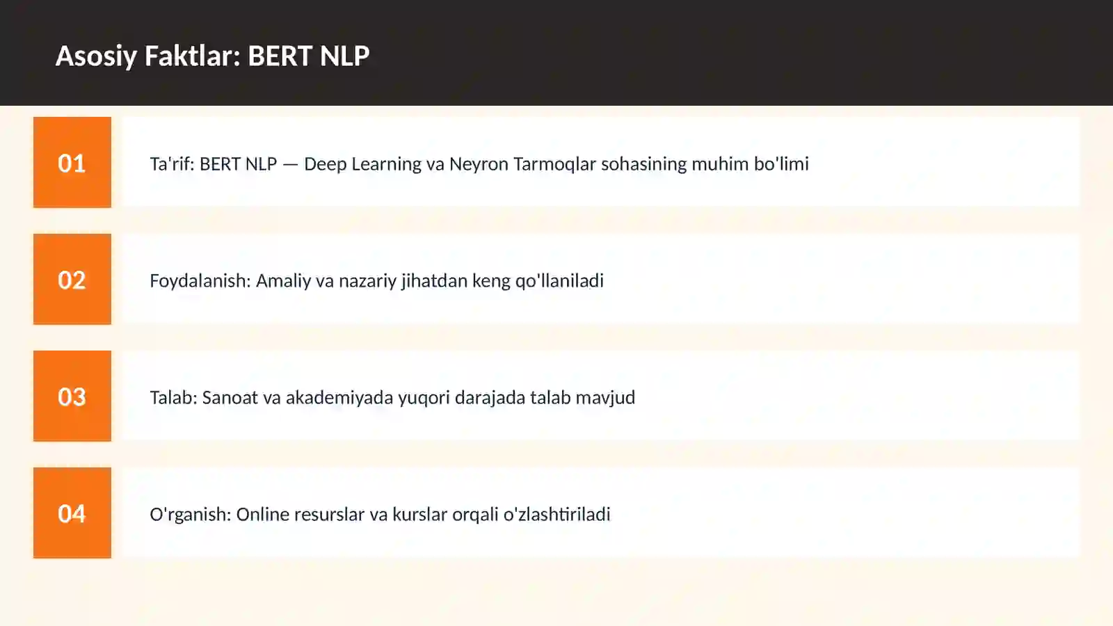 AI | DEEP LEARNING VA NEYRON TARMOQLAR BERT NLP 3
