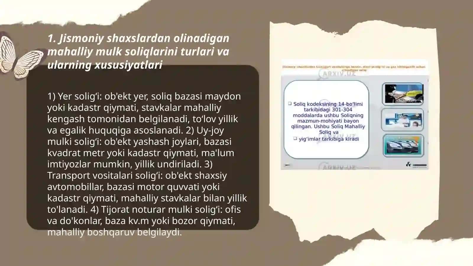 Jismoniy shaxslardan undiriladigan mahalliy soliqlar va yig'imlar hamda ularni takomillashtirish 3