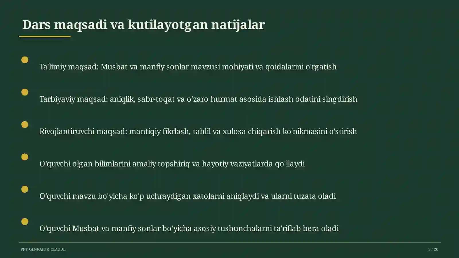 Musbat va manfiy sonlar (6-sinf) 1
