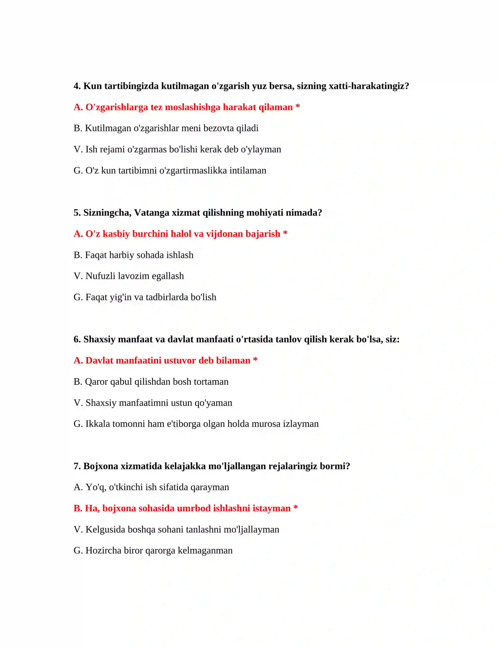 Bojxona ishga kirish savollarining javoblari 3