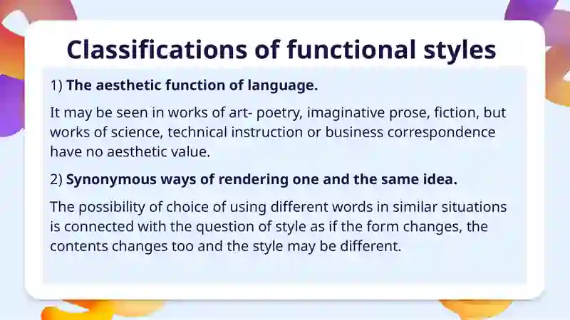 Classifications of functional styles 3