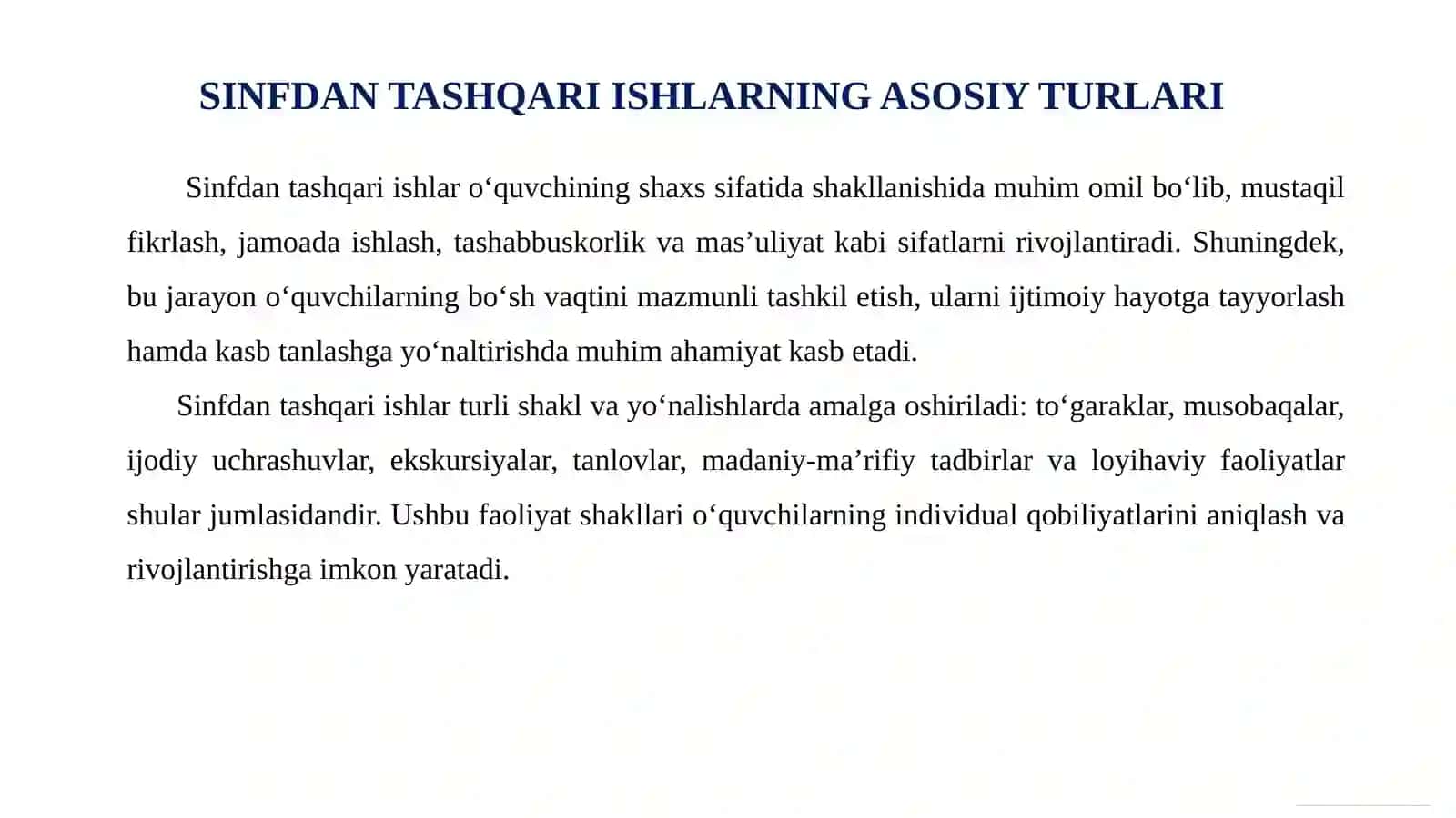 SINFDAN TASHQARI ISHLAR: TURLARI VA SHAKLLARI 3