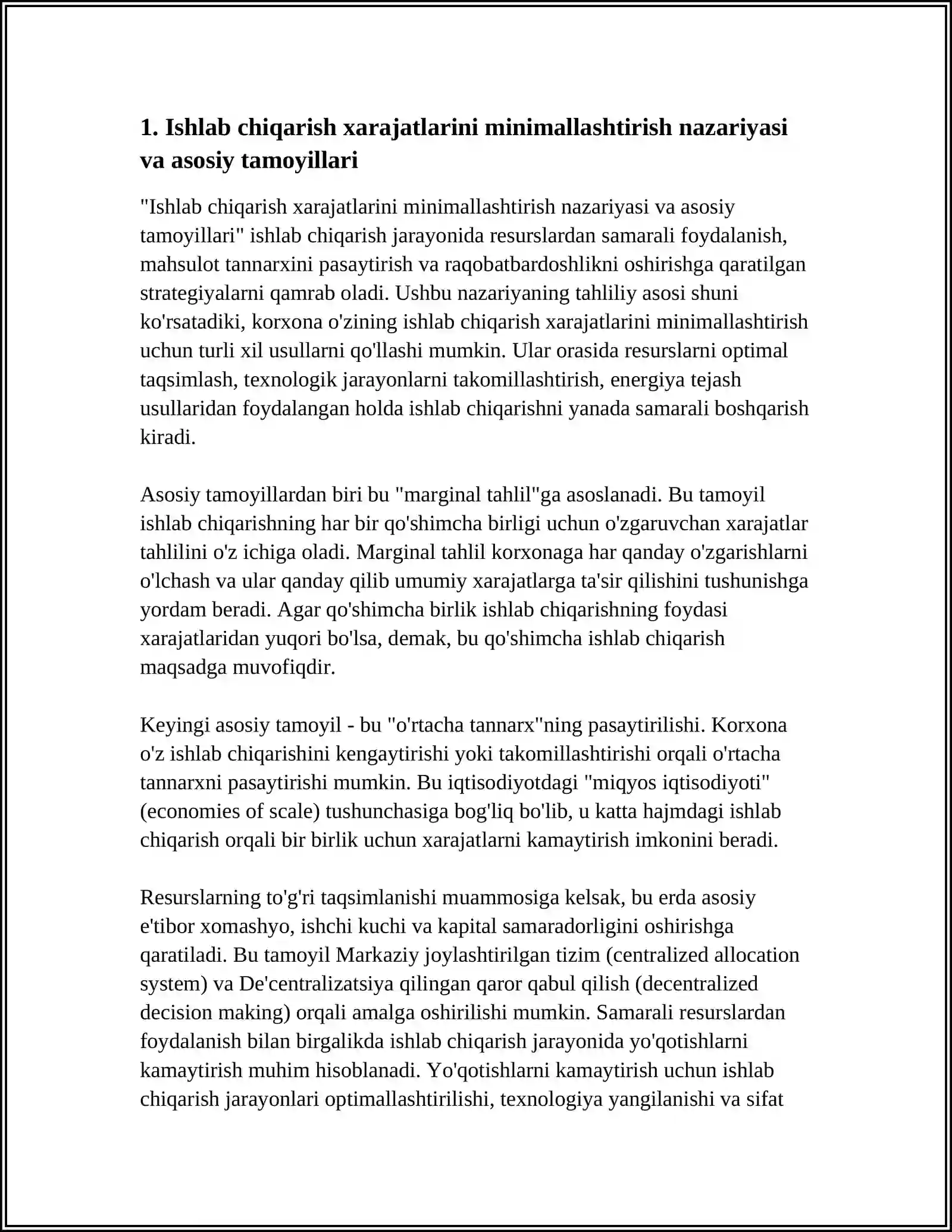ISHLAB CHIQARISH XARAJATLARINI MINIMALLASHTIRISH SHARTLARI VA KORXONANING NUQTASINI HISOBLASH YOʻLLARI 3
