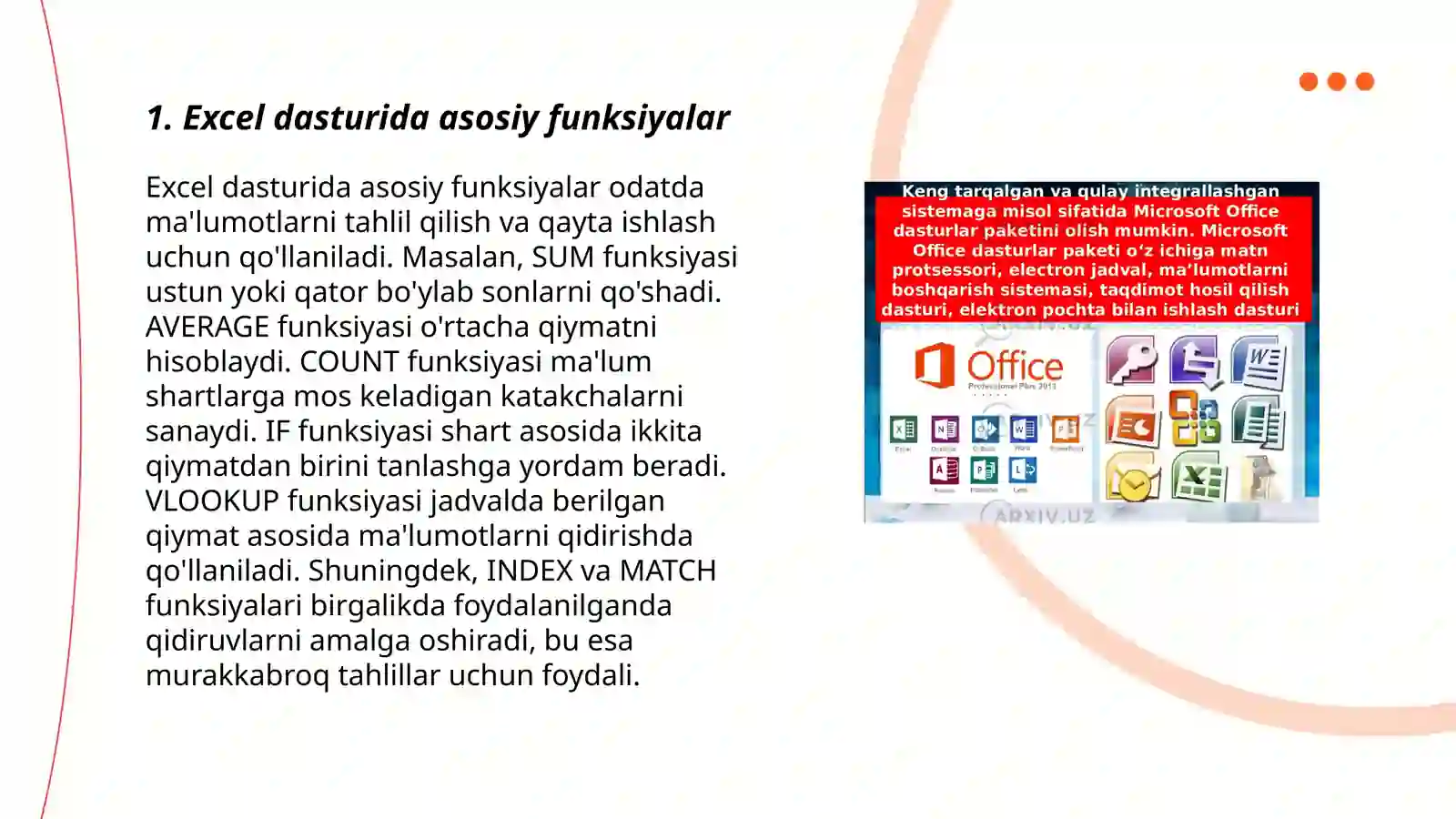 Excel dasturida asosiy funksiyalar 3