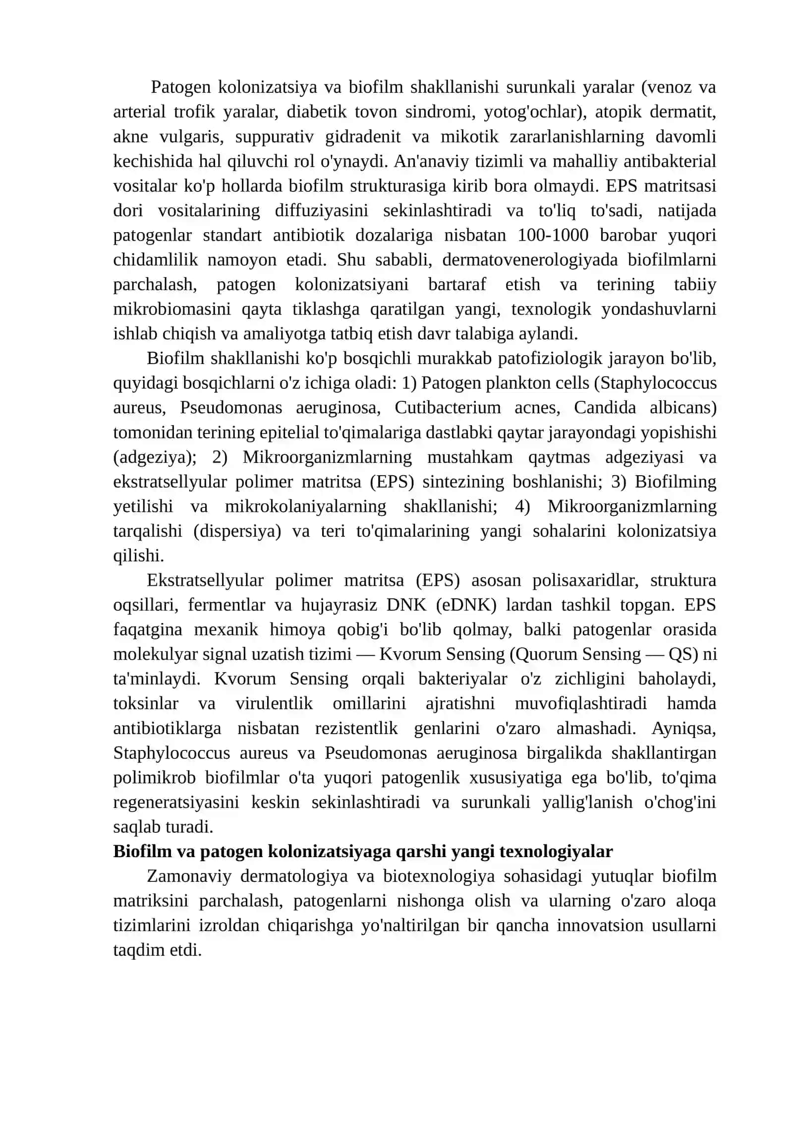TERINING BIOFILM VA PATOGEN KOLONIZATSIYASINI OLDINI OLISH VA DAVOLASHDA YANGI TEXNOLOGIYALAR 3