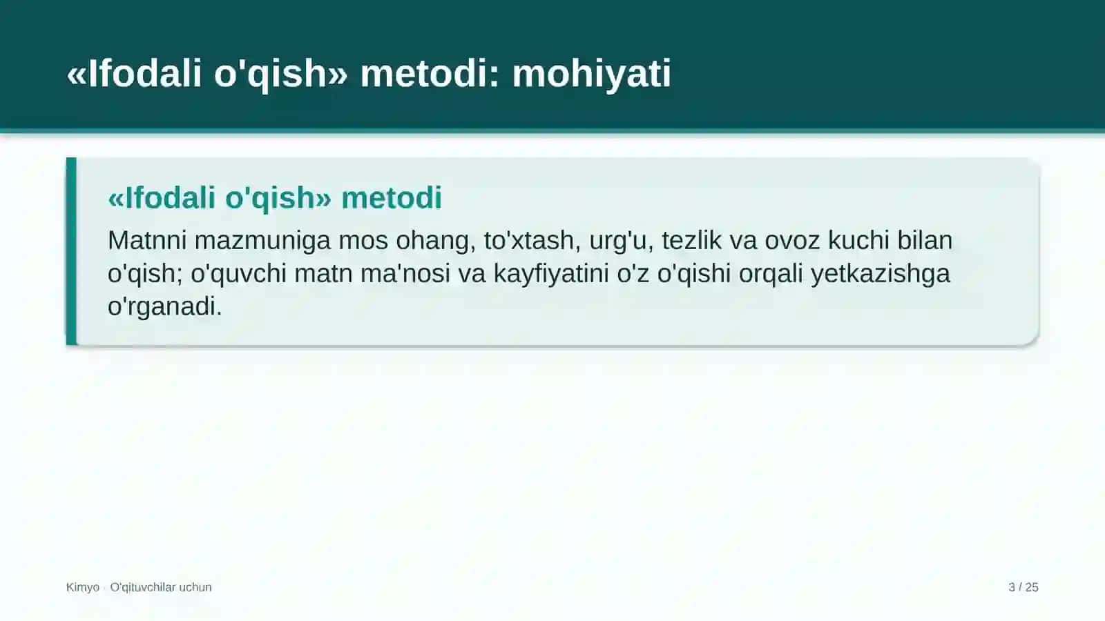 kimyo darslarida ifodali o'qish metodidan foydalanish 4675 3
