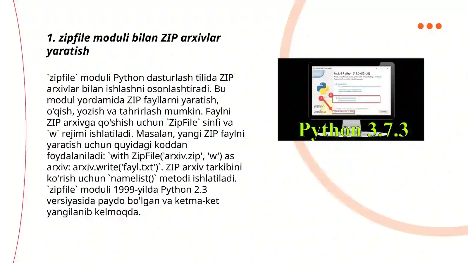 zipfile moduli bilan ishlash 3