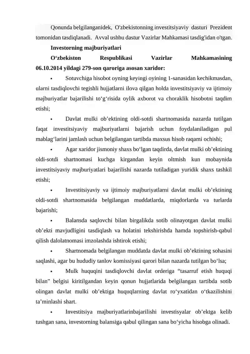 Investitsiyalarning huquq va majburiyatlari 3