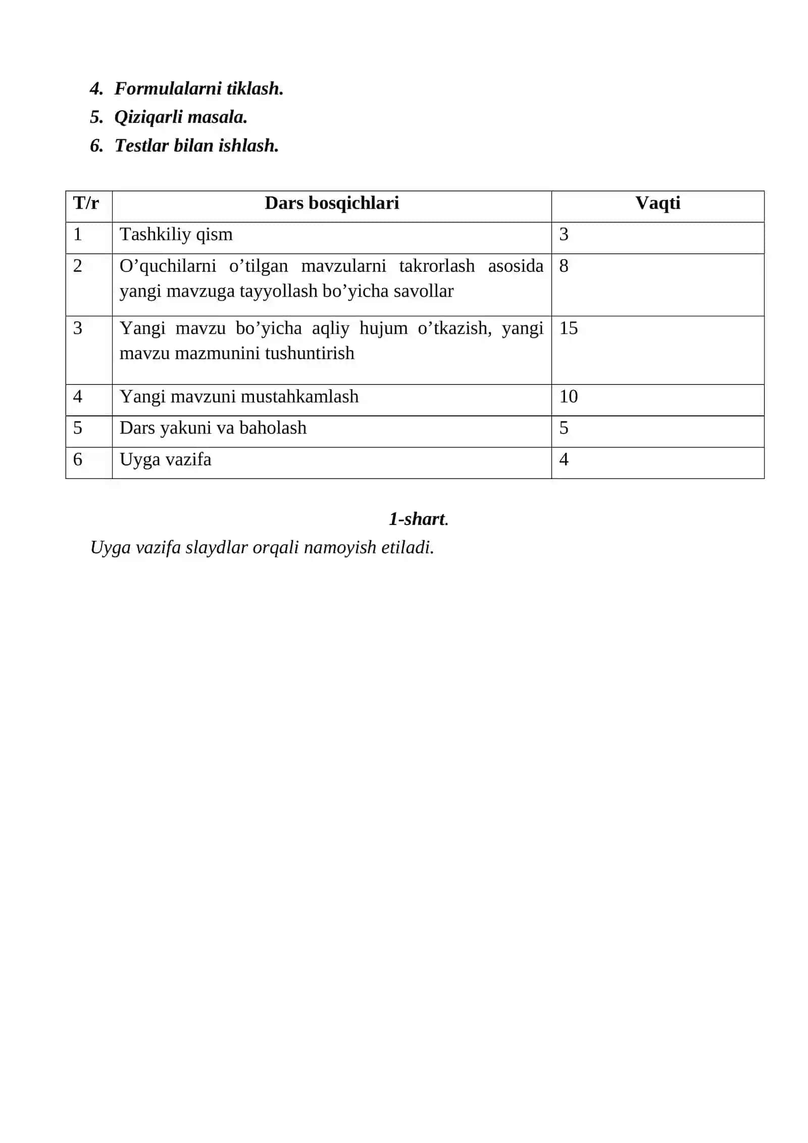 AMALIY MATEMATIKA VA INTELLEKTUAL TEXNOLOGIYALAR FAKULTETI AMALIY MATEMATIKA YO’NALISHI 24-01 GURUH TALABASINING UMUMIY PEDAGOGIKA FANIDAN DARS ISHLANMA 3