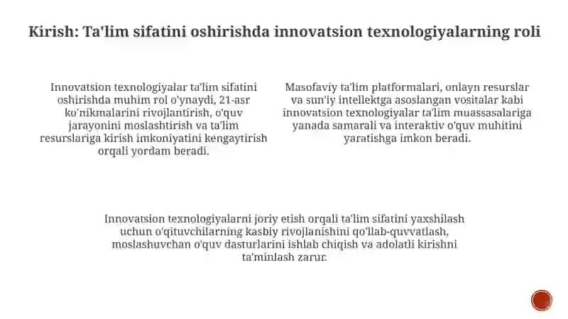 Innovatsion texnologiyalar ta'lim sifatini oshirish manbai sifatida 3
