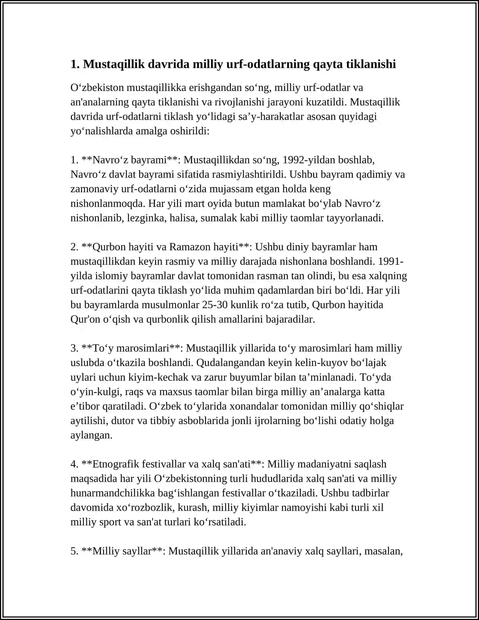 MUSTAQILLIK YILLARIDA MILLIY URF ODATLAR, QADRIYATLAR VA ANʼANALARNING SHAKLLANISHI 3