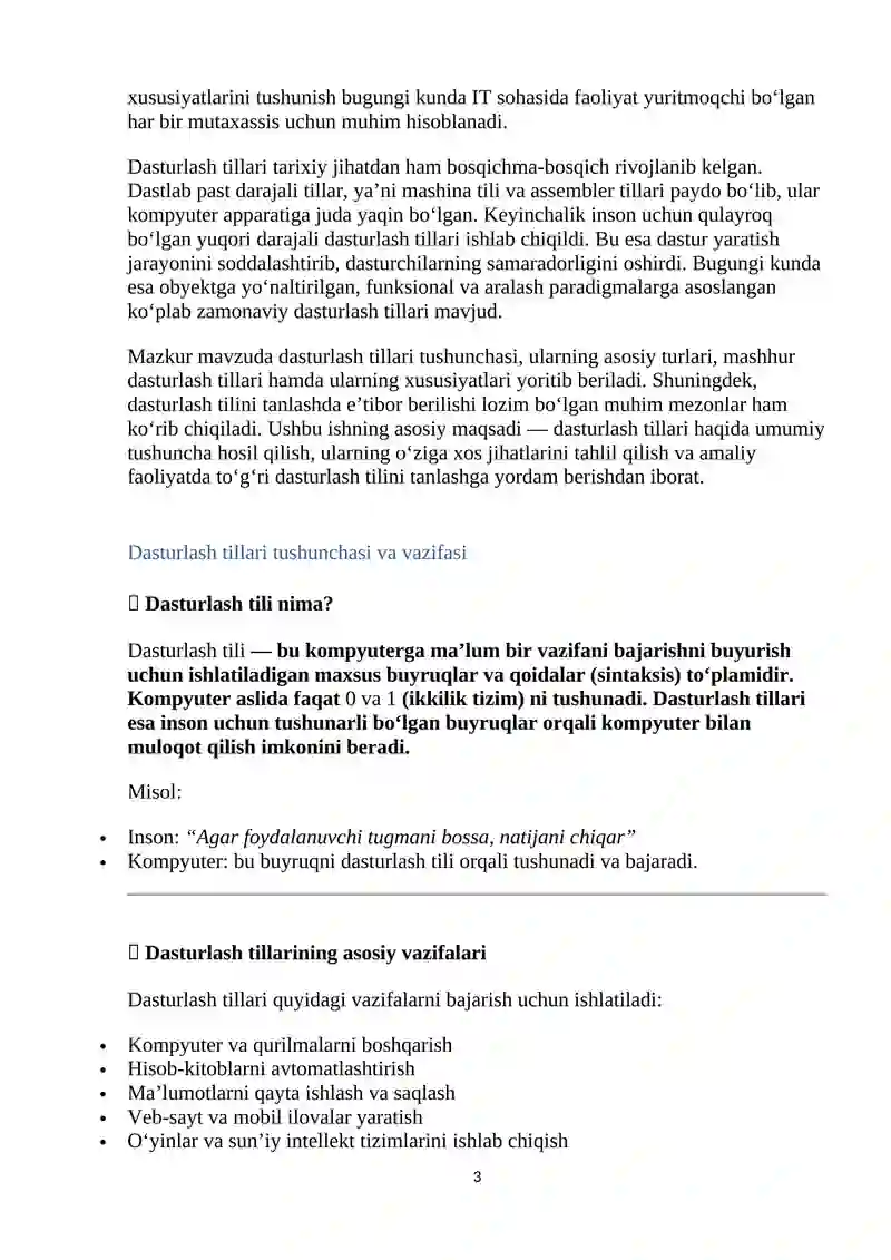 Dasturlash tillari va uning xususiyatlari 3