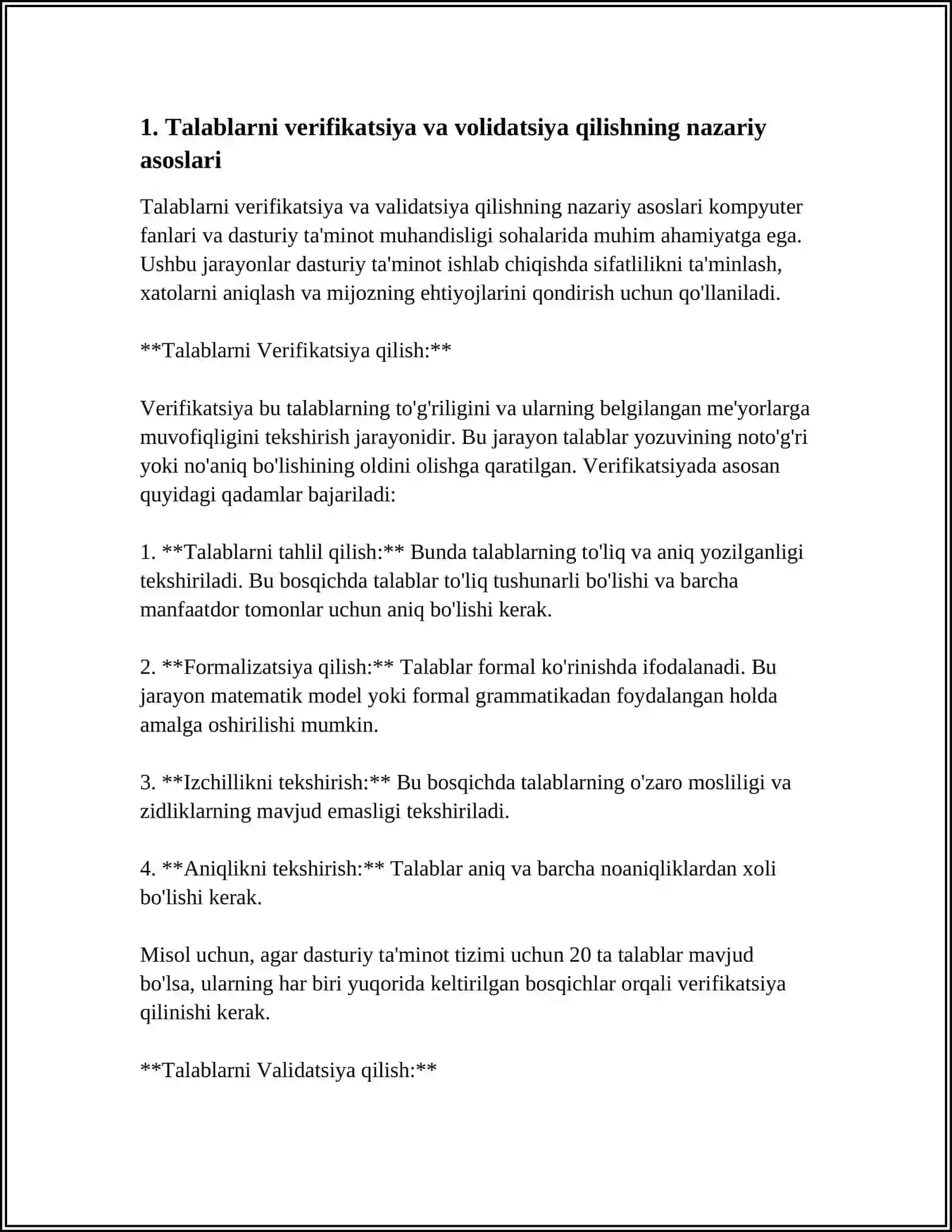 Talablarni verifikatsiya va volidatsiya qilishning nazariy asoslari 3