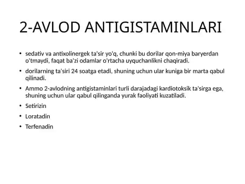Antigistamin Dori vositalari farmakologiyasi 3