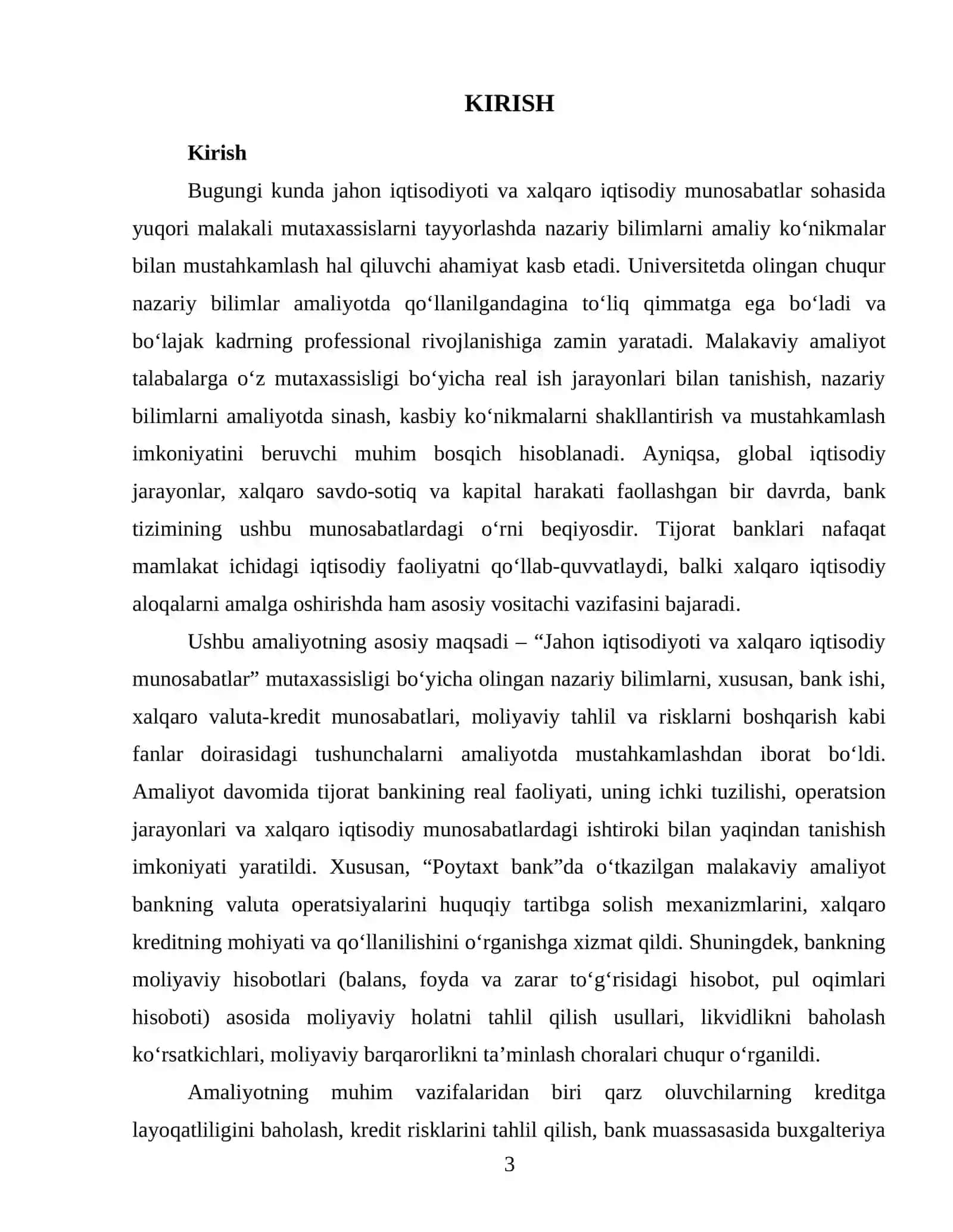 Tijorat banklarining xalqaro operatsiyalari, moliyaviy tahlil va xalqaro hisob-kitoblar tizimi (Poytaxt Bank AJ misolida) 3