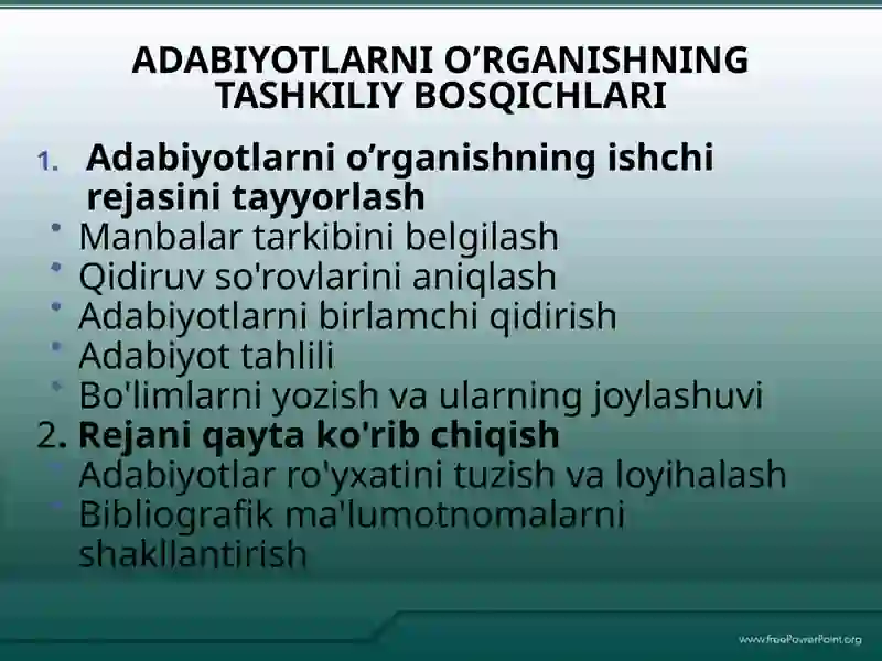 Adabiyotlar va hujjatlar ni o‘rganish 3