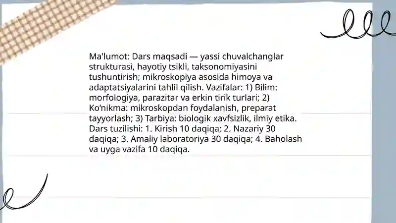 Hayvonot olamiga oid mavzularni o‘qitish metodikasi xususiy masalalari: jumladan, yassi, yumaloq, halqali chuvalchanglar tipini o‘rganish metodikasi 3