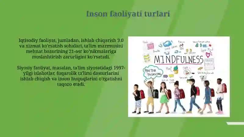 Shaxs faoliyating turlari va uning ta'lim olishgata'sirkuchi 3