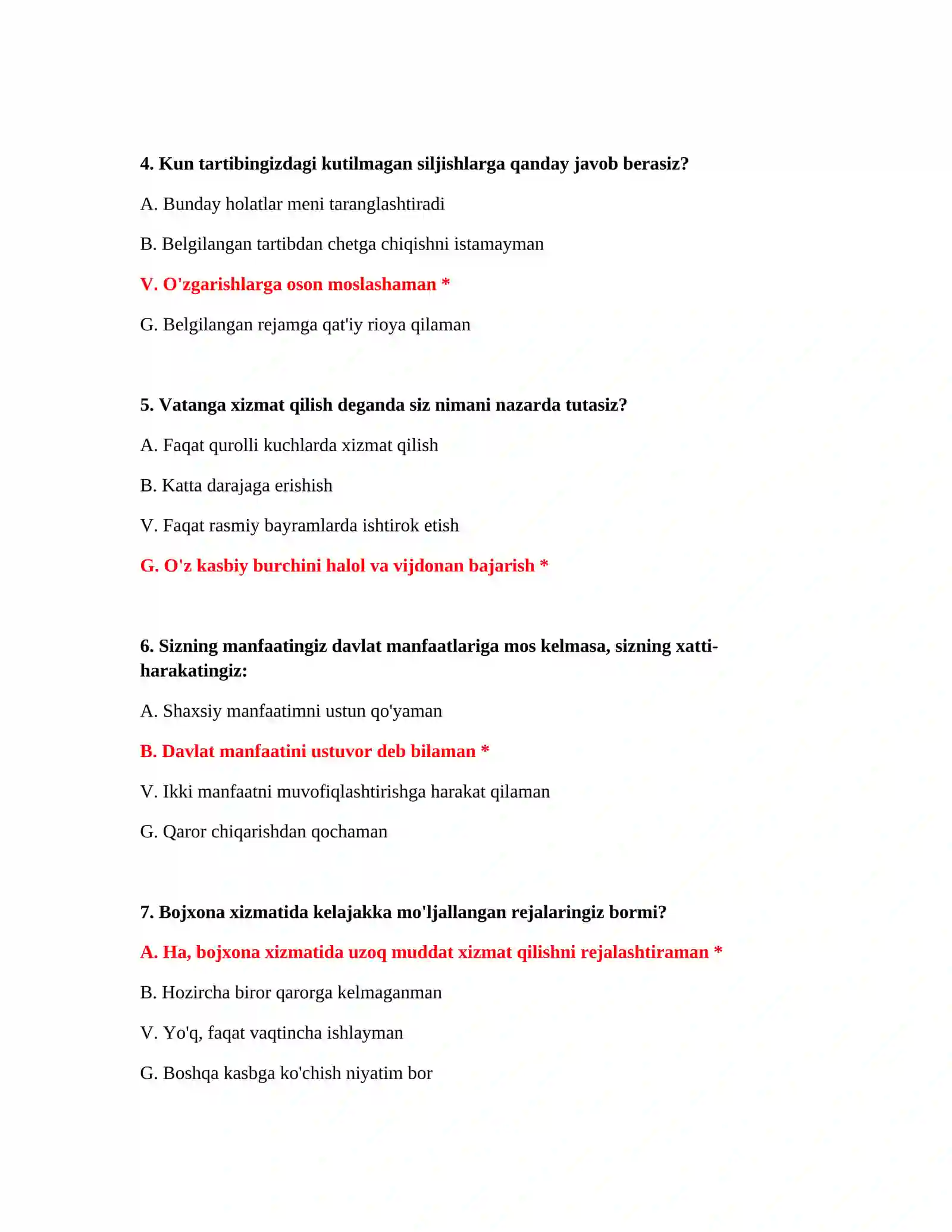 Bojxona psixologik test savollari PDF 3