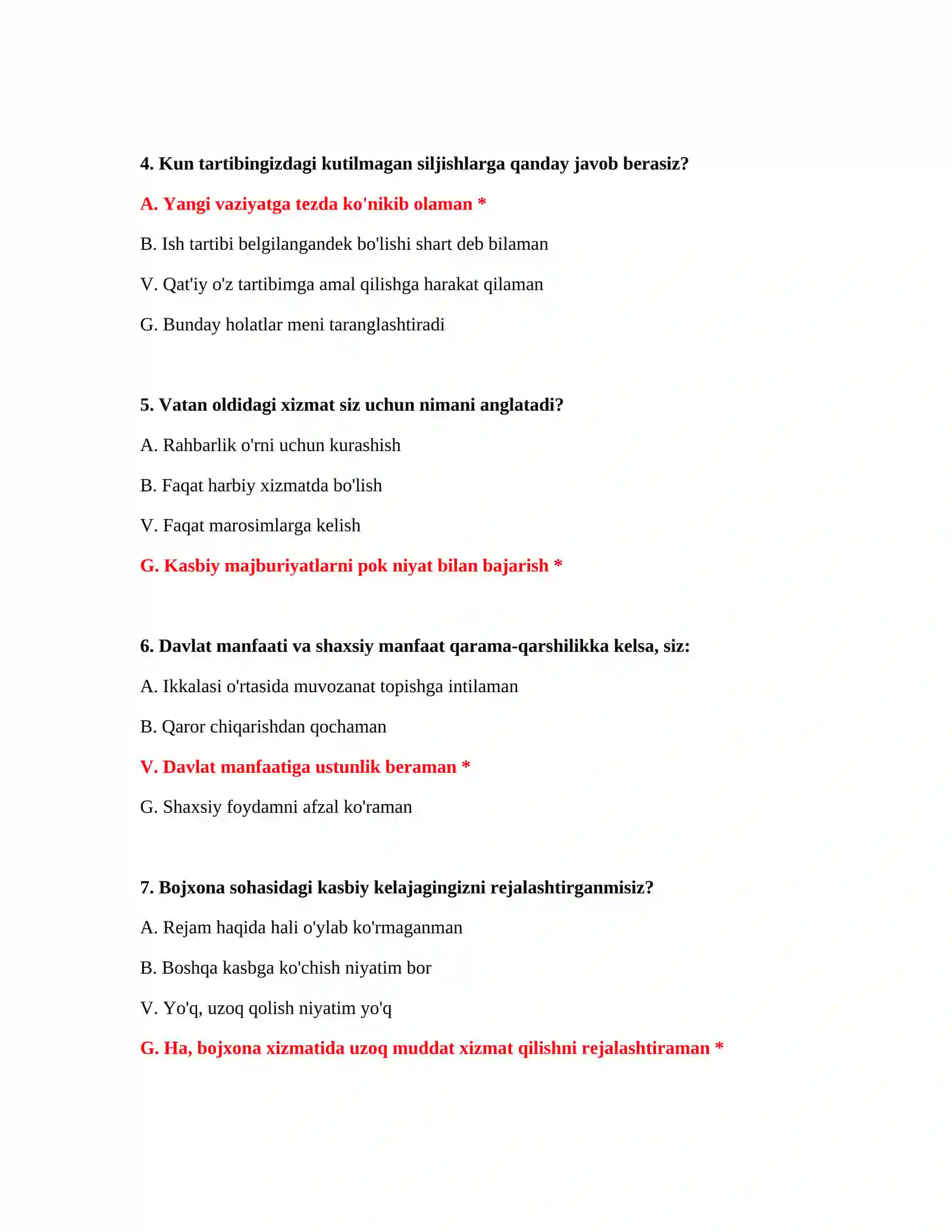 Bojxona nomzodlari uchun savollar 3