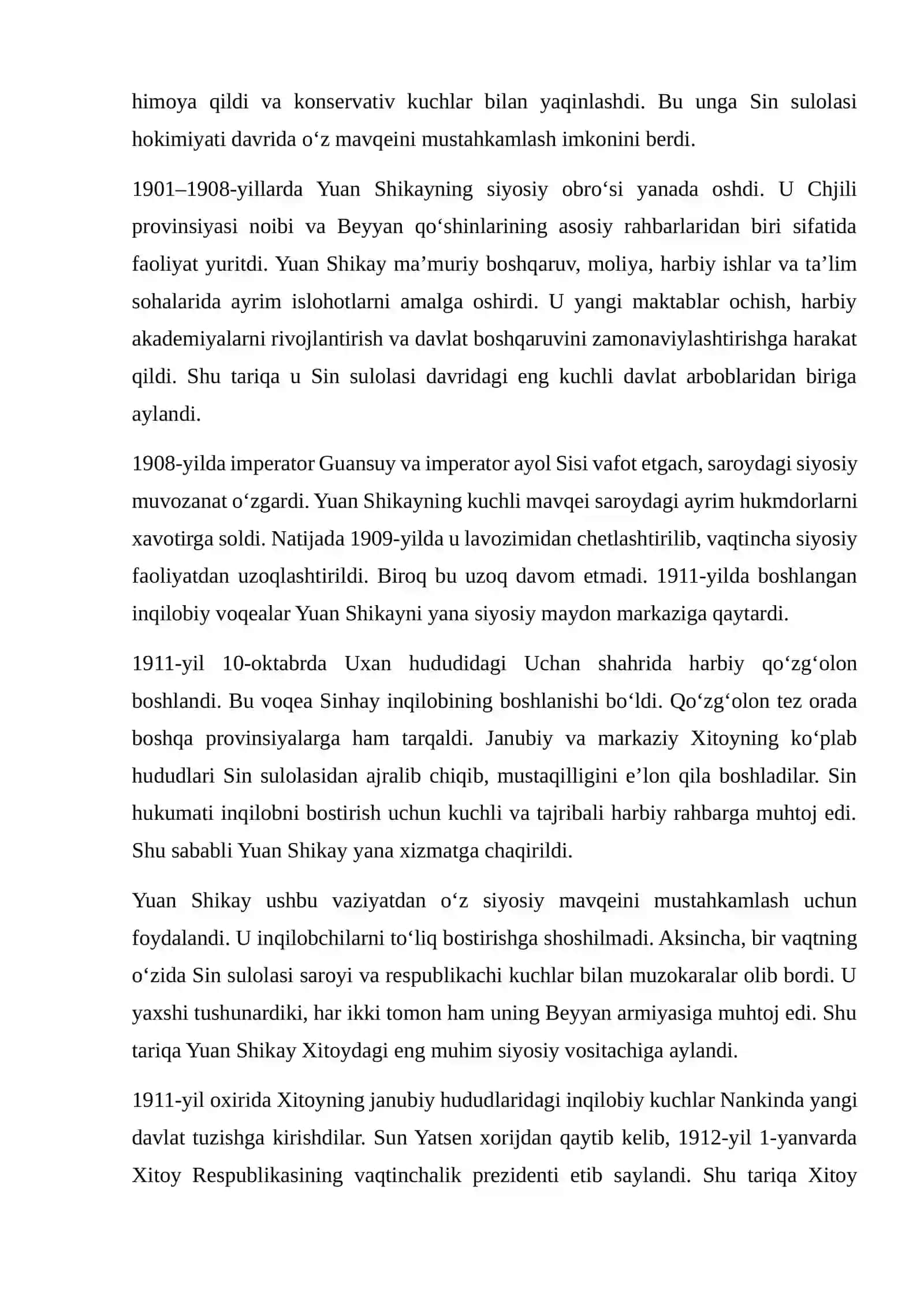 Yuan Shikayning siyosiy maydonga chiqishi va Xitoy Respublikasining tashkil topishi 3
