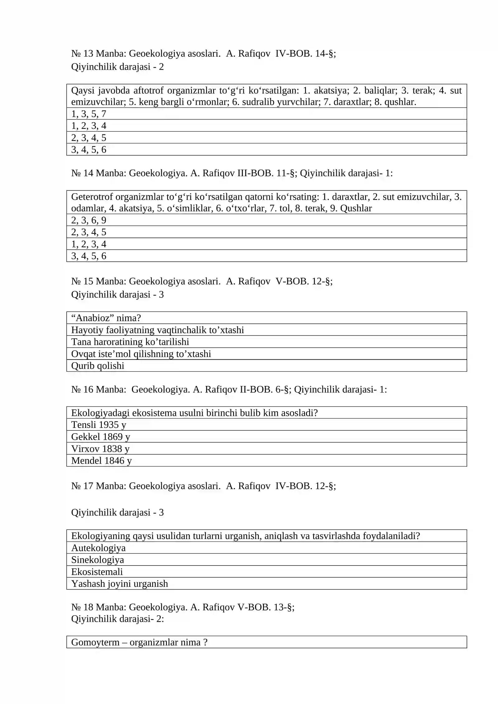 Geoekologiya fanidan test savollari 3