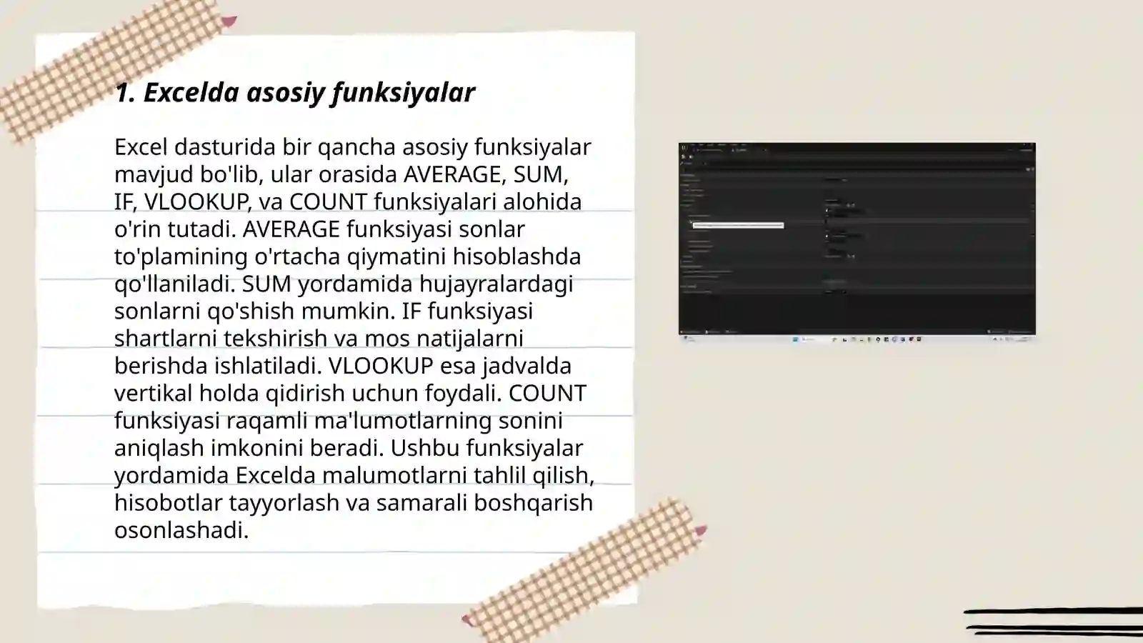 Excelda asosiy funksiyalar 3