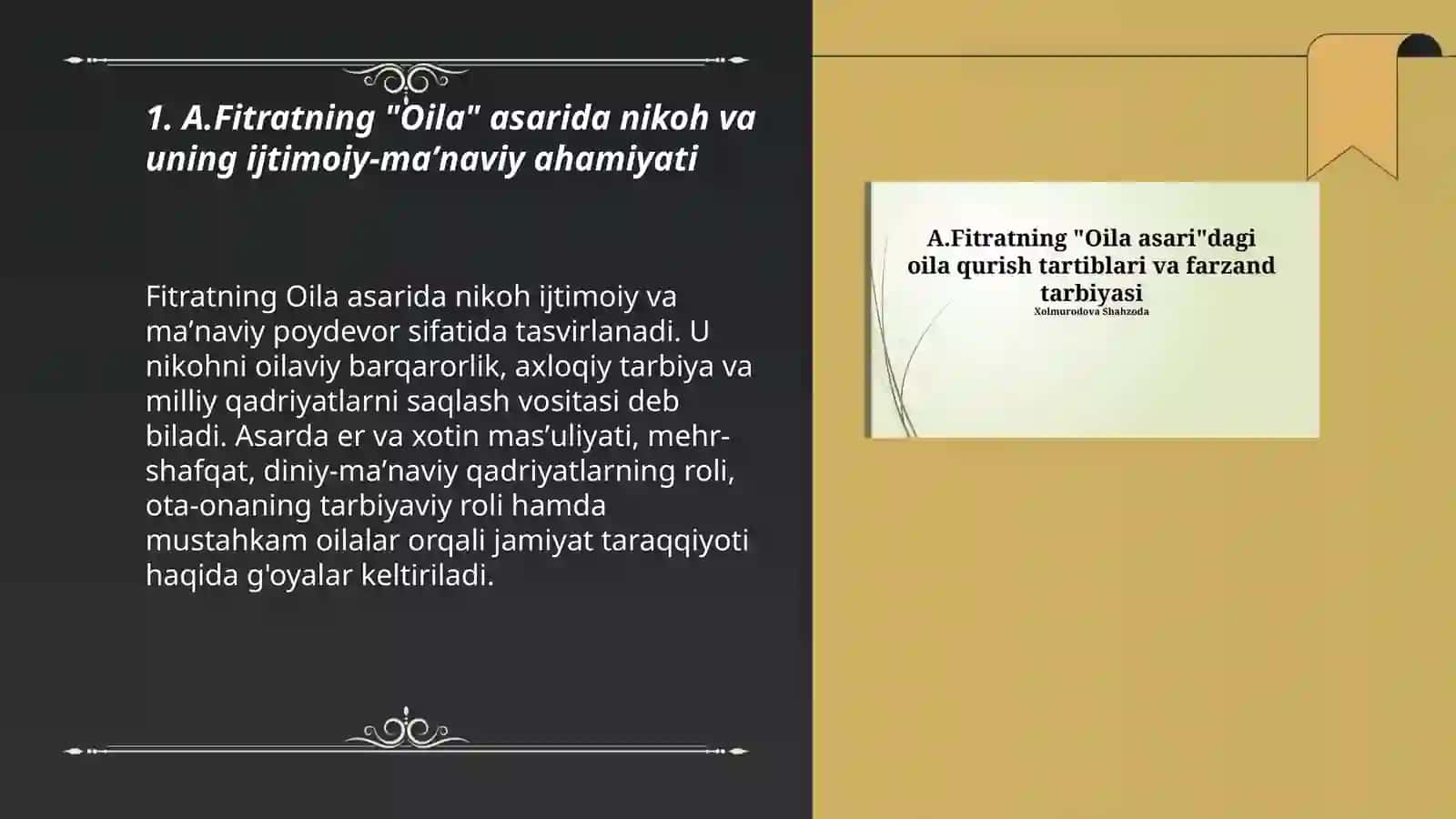 A.Fitratning "Oila asari" dagi oila qurish tartiblari va farzand tarbiyasiga oid g'oyalar 3