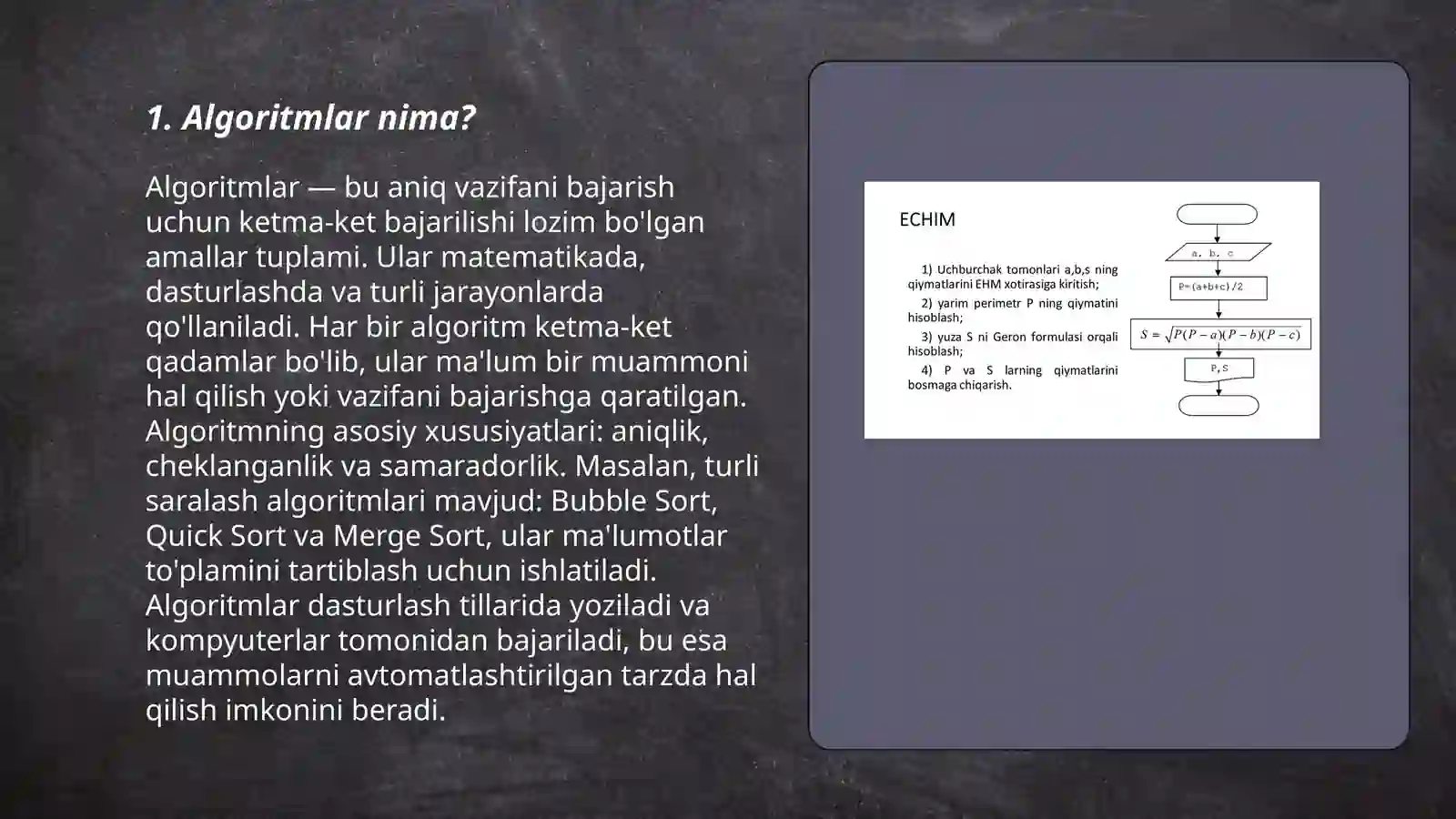 Algoritim uning turlari va uni yaratish 3