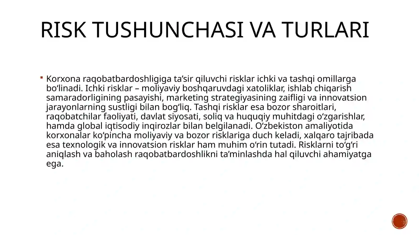 Risklar O'millarini Va Omillar Turlarini O'rganish 3