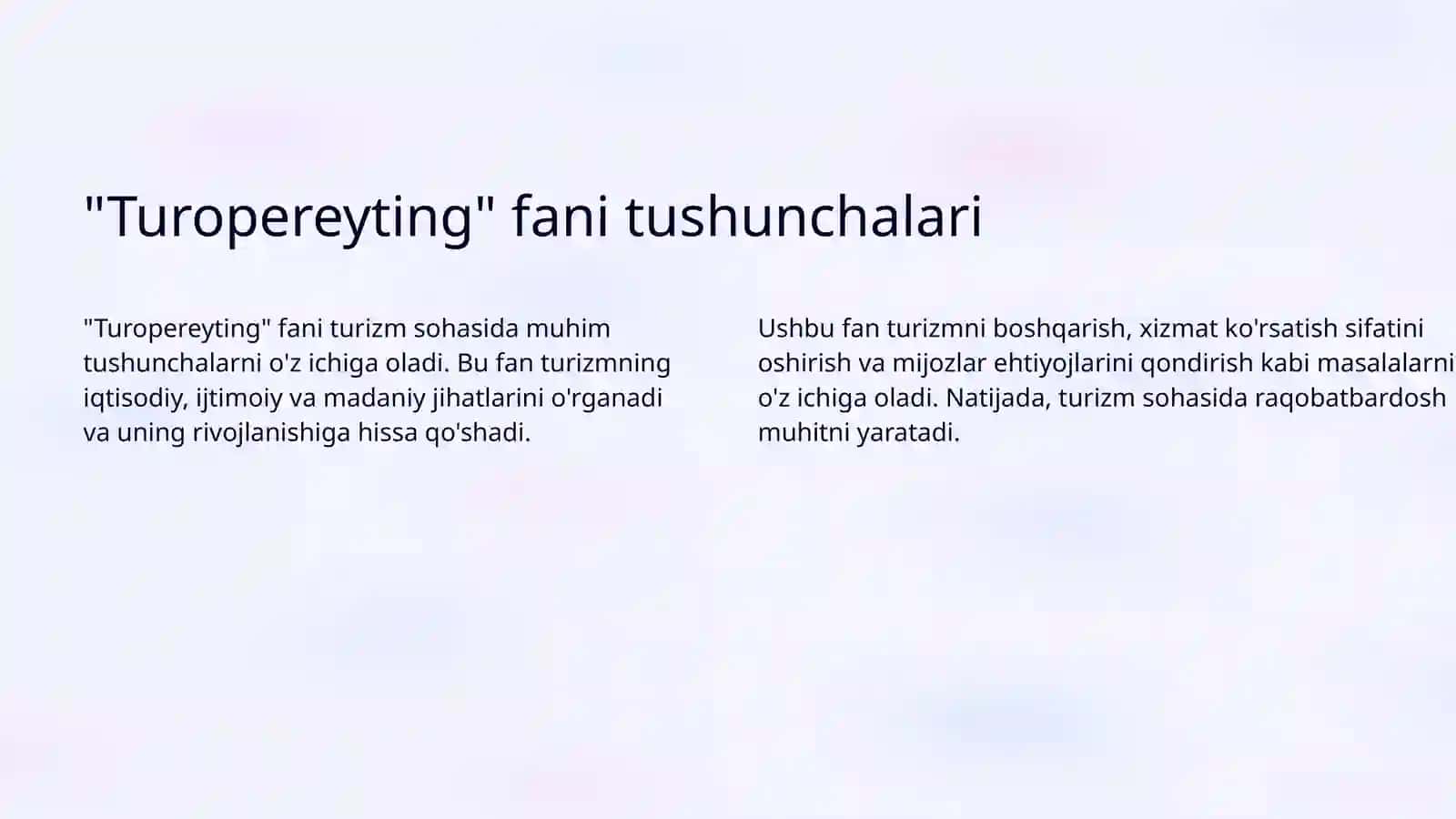 "Turopereyting" fanining maqsad va vazifalari 3