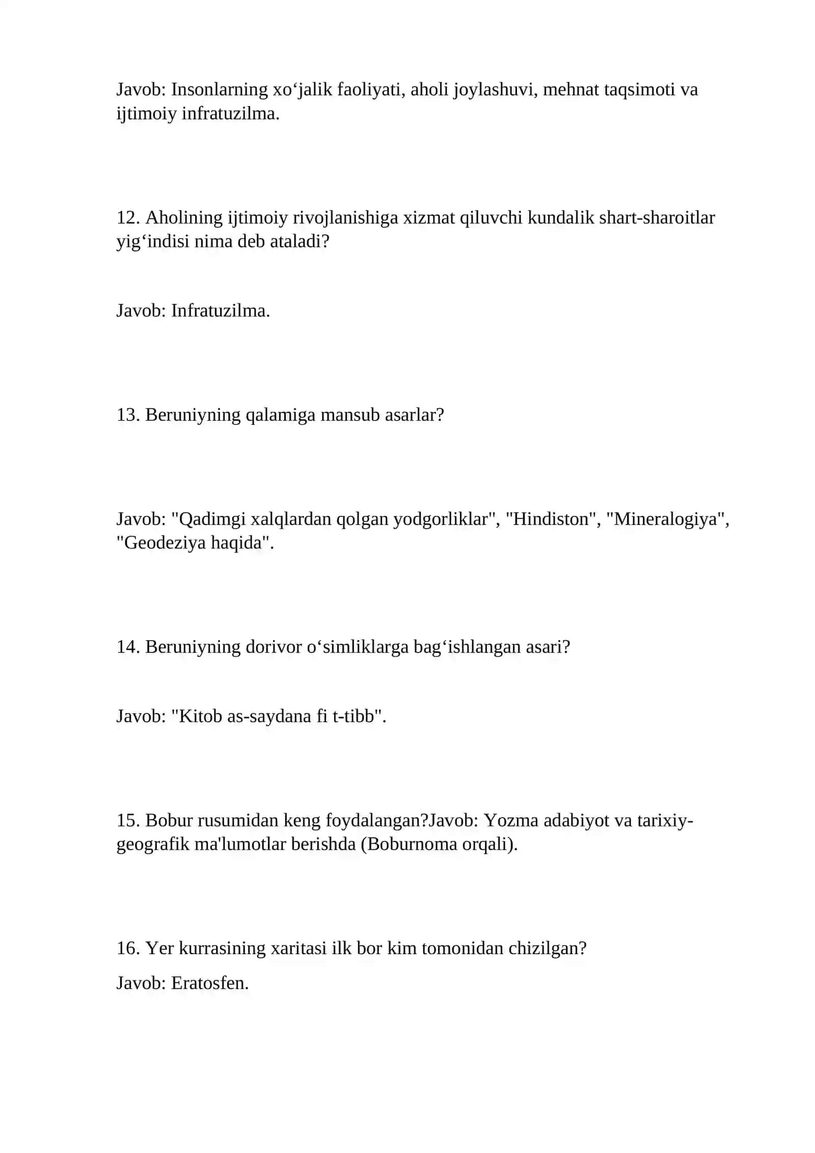 Ijtimoiy-iqtisodiy geografiya testlarga javoblar 3