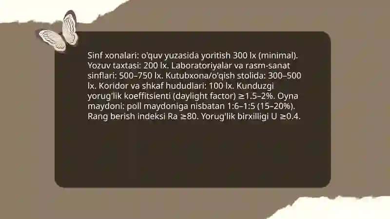 Oʻquv muassasalarining yoritilishi, isitilishi va shamollatilishini gigiyenik baholash 3