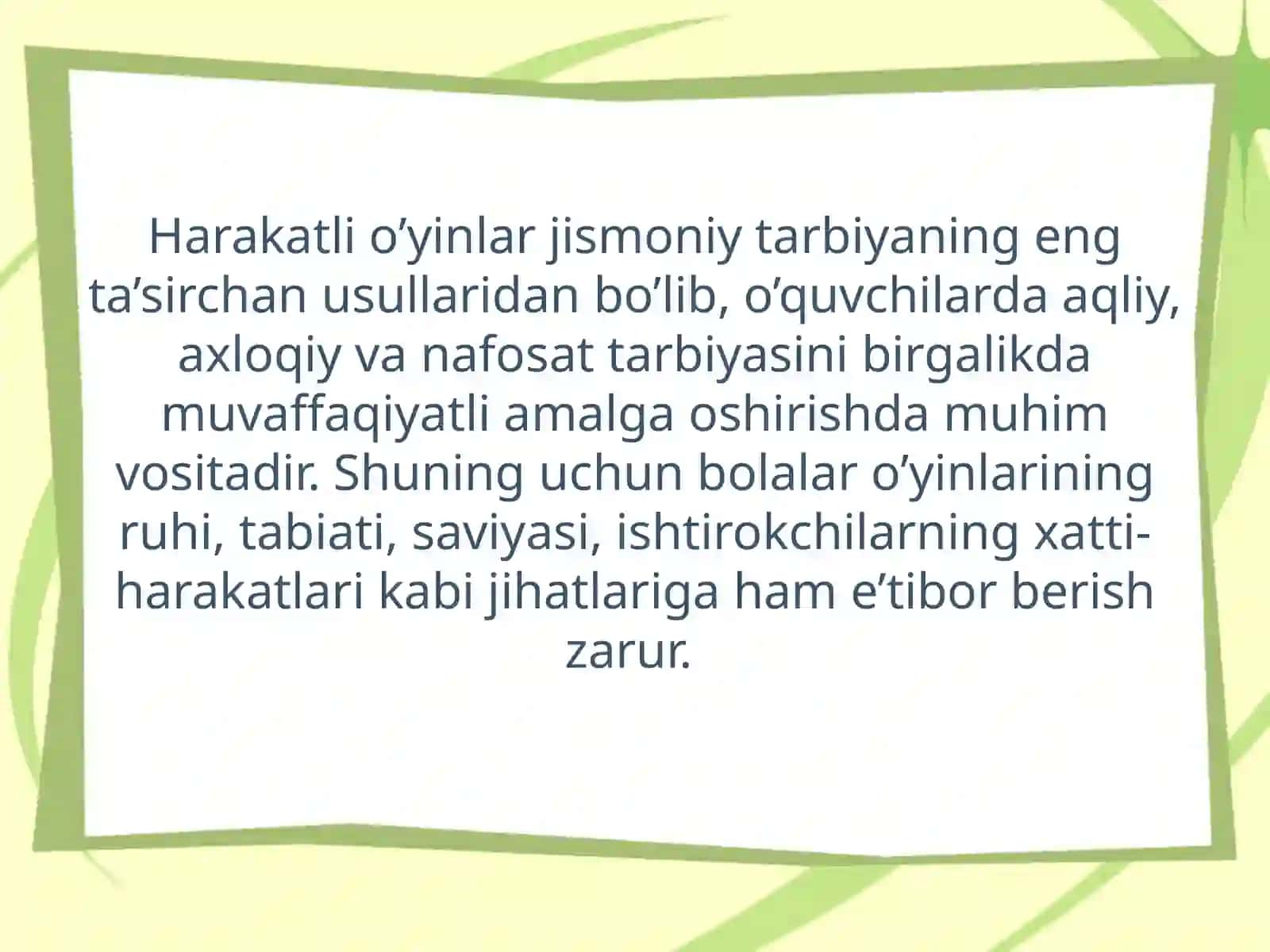 Kichik,o'rta va kichik yoshdagi bolalarga beriladigan harakatlar o'yinlarni o'rgatish 3