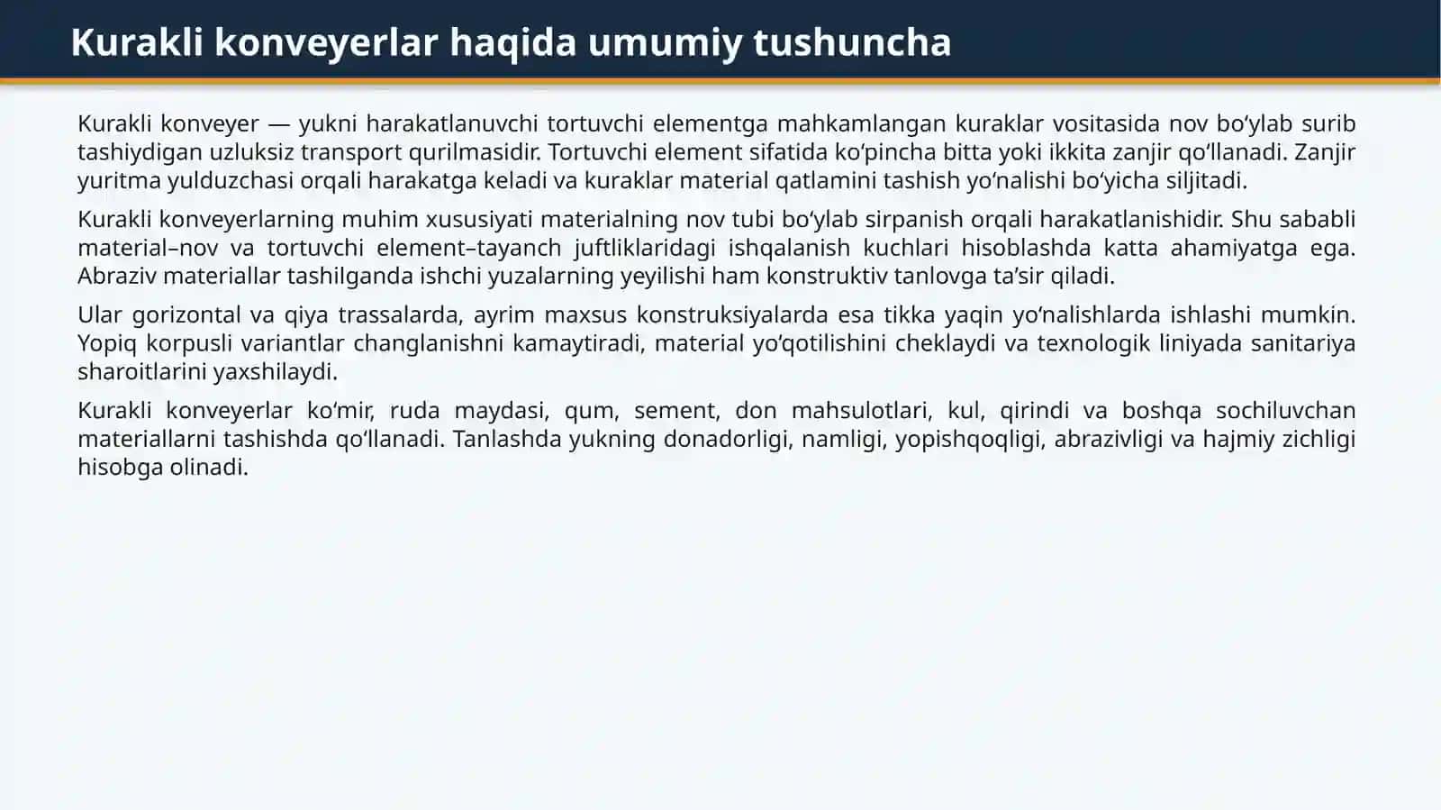 KURAKLI KONVEYERLARNI HISOBLASH BO'YICHA MASALALAR YECHISH 3